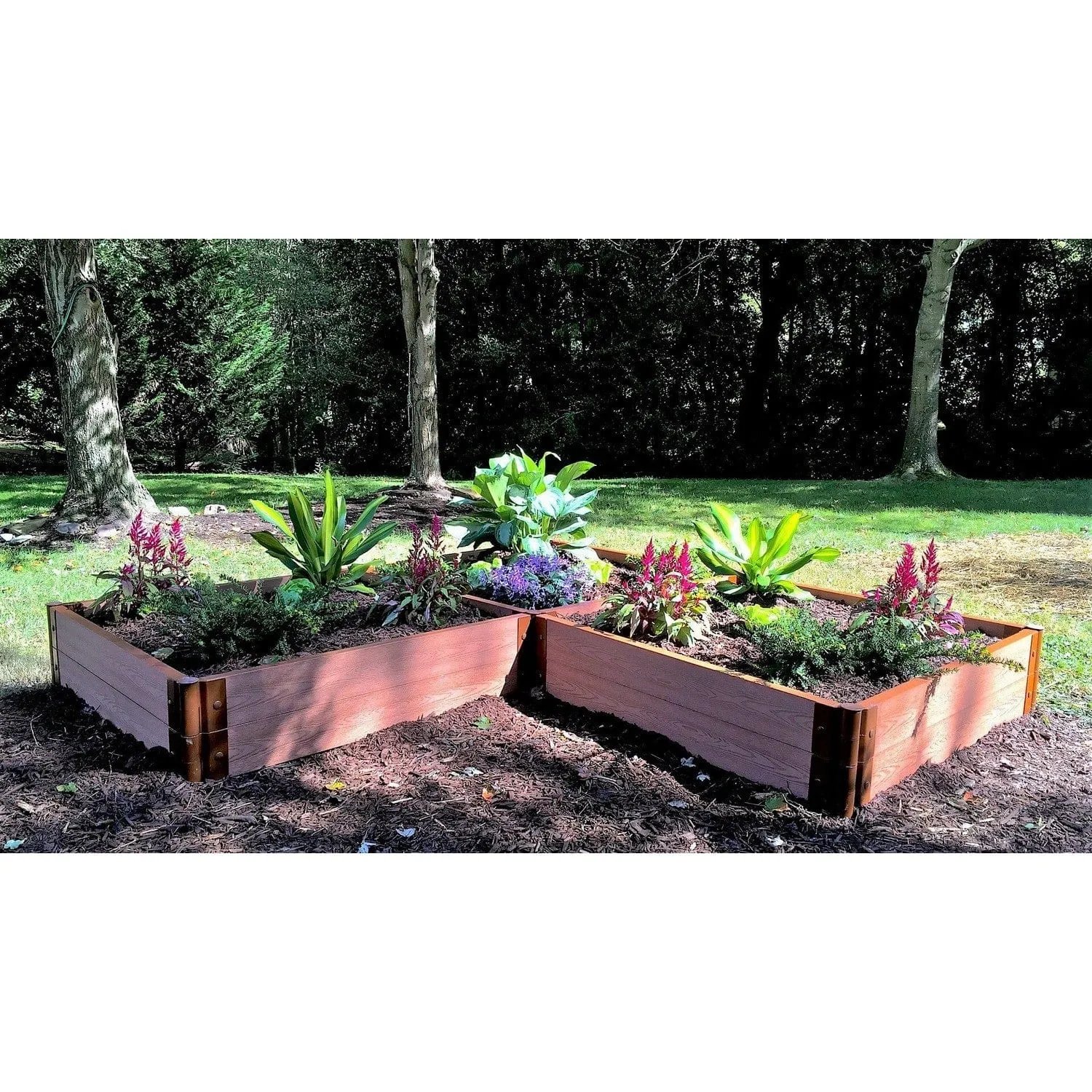 Frame It All | Tool-Free Arrowhead Straight Corner Raised Garden Bed - 8' X 8' X 11" - Weathered Wood - 1" Profile