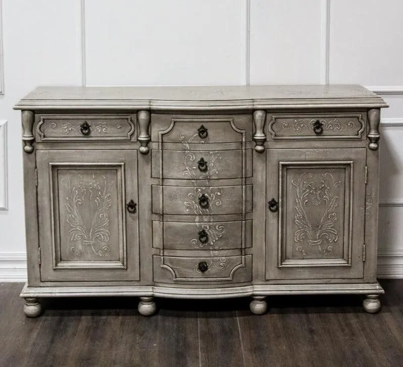 French Painted Scrolls Buffet with Drawers