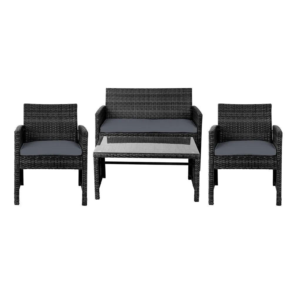 Gardeon Set of 4 Outdoor Lounge Setting Rattan Patio Wicker Dining Set Black