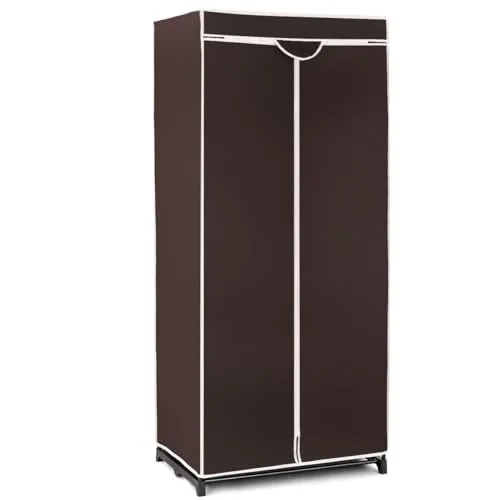 Generic Fabric Canvas Wardrobe Organizer Clothes Rail Shelf Storage Closet Single (Brown), 68-69-70a