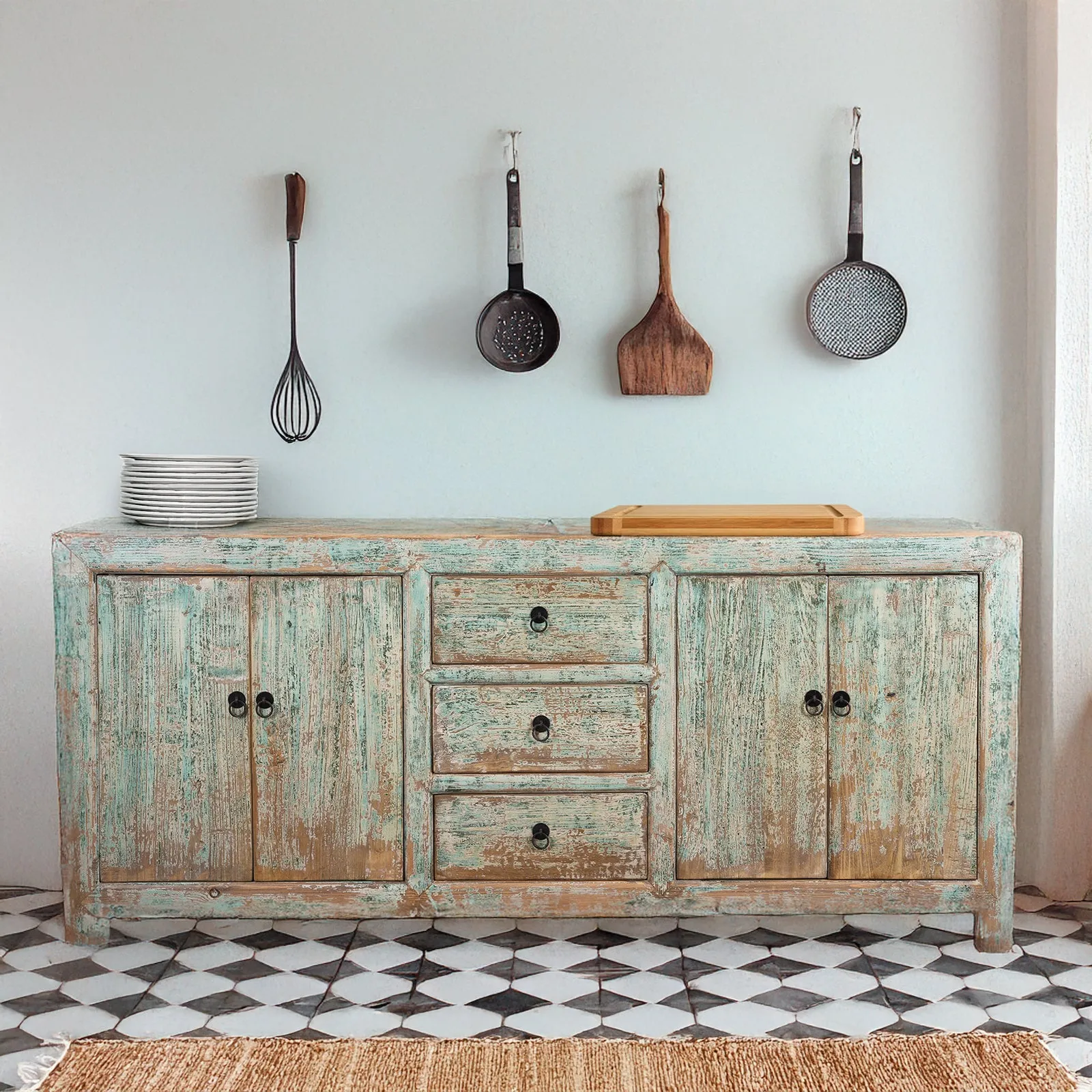 Green Painted Sideboard Made From Old Pine