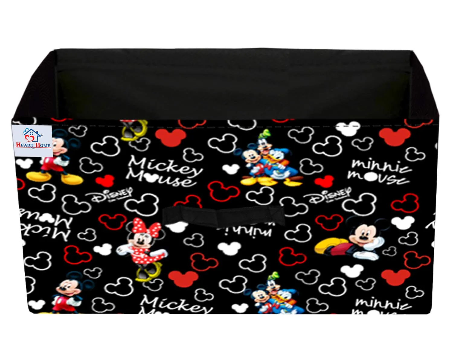 Heart Home Disney Mickey Print Non Woven Fabric Modular Closet Organizer Box with Handle Set Of 2(Black)-HHEART16027