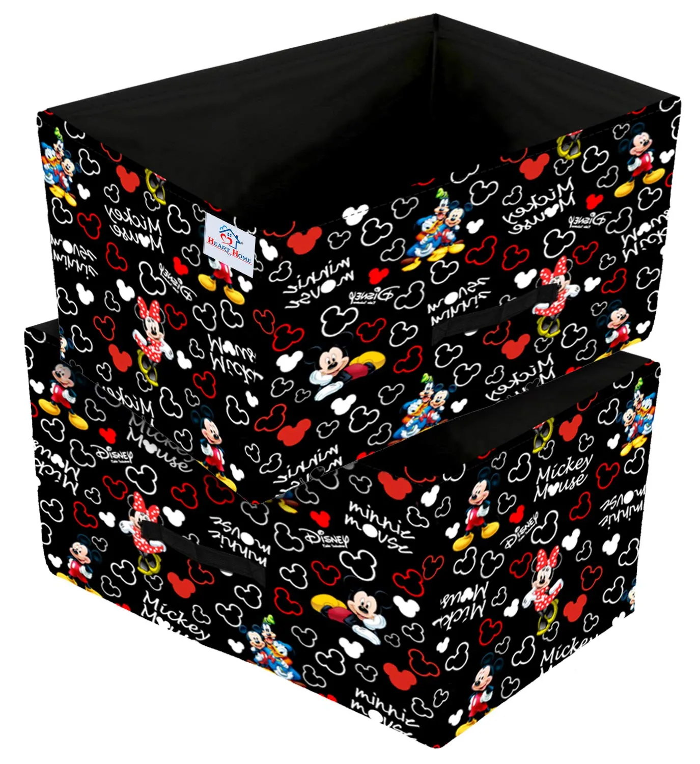 Heart Home Disney Mickey Print Non Woven Fabric Modular Closet Organizer Box with Handle Set Of 2(Black)-HHEART16027