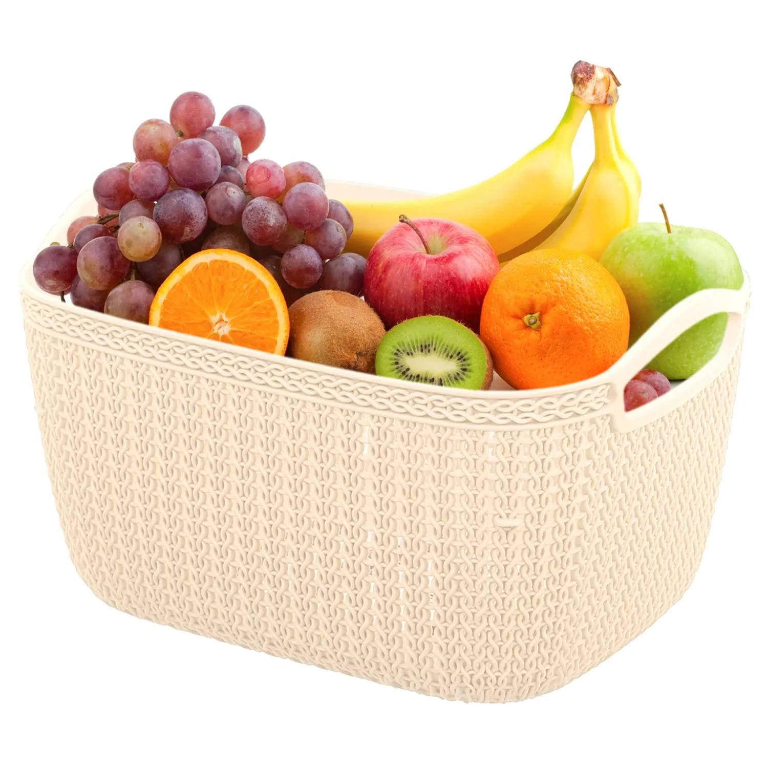 Heart Home Q-6 Designer Plastic Storage Basket For Store Fruits, Vegetables, Magazines, Cosmetics, Stationary (Beach)-50HH01658