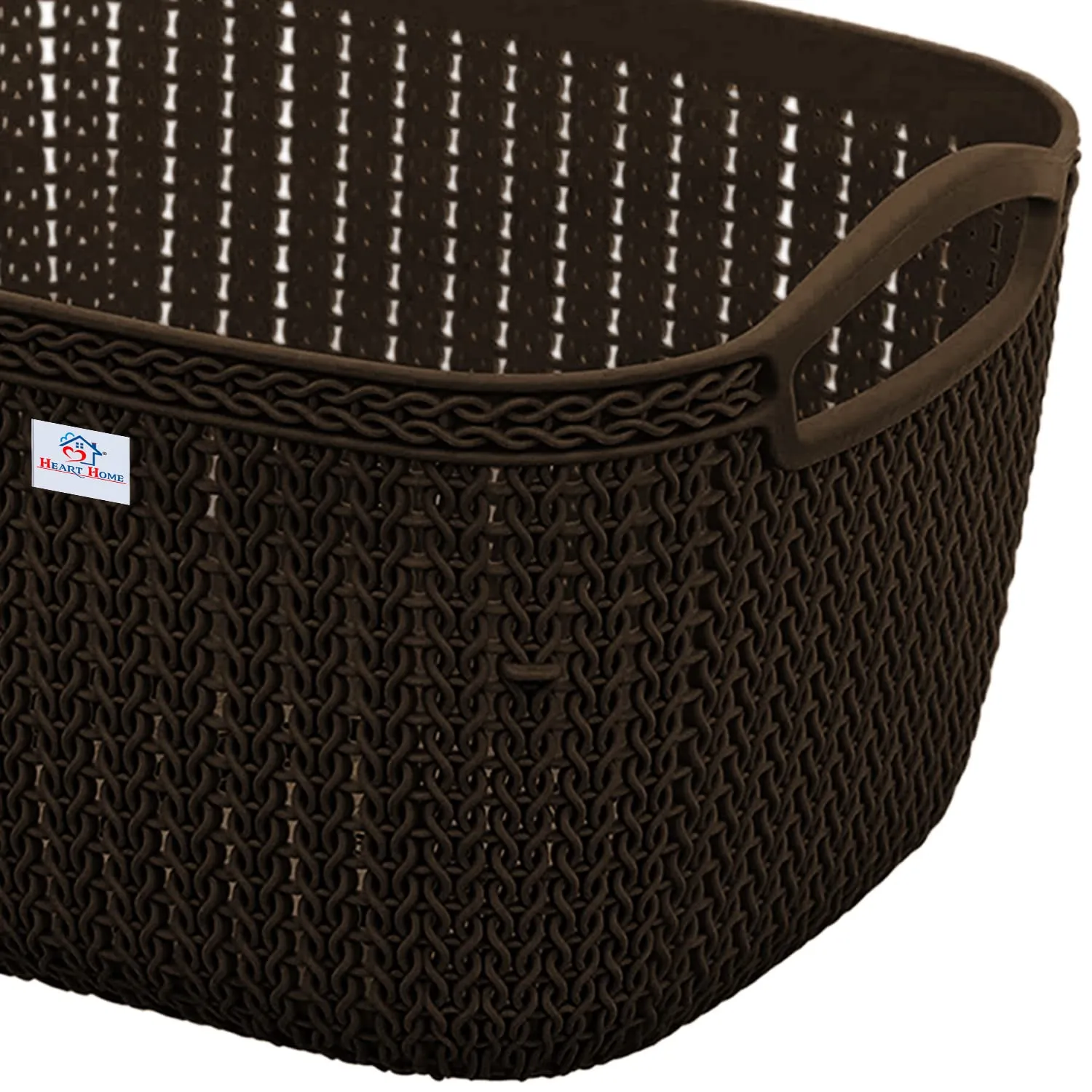 Heart Home Q-6 Multiuses Designer Unbreakable Plastic Storage Basket/Organizer/Bin For Home, Kitchen, Bathroom, Office Use Pack of 2 (Brown)-50HH01675