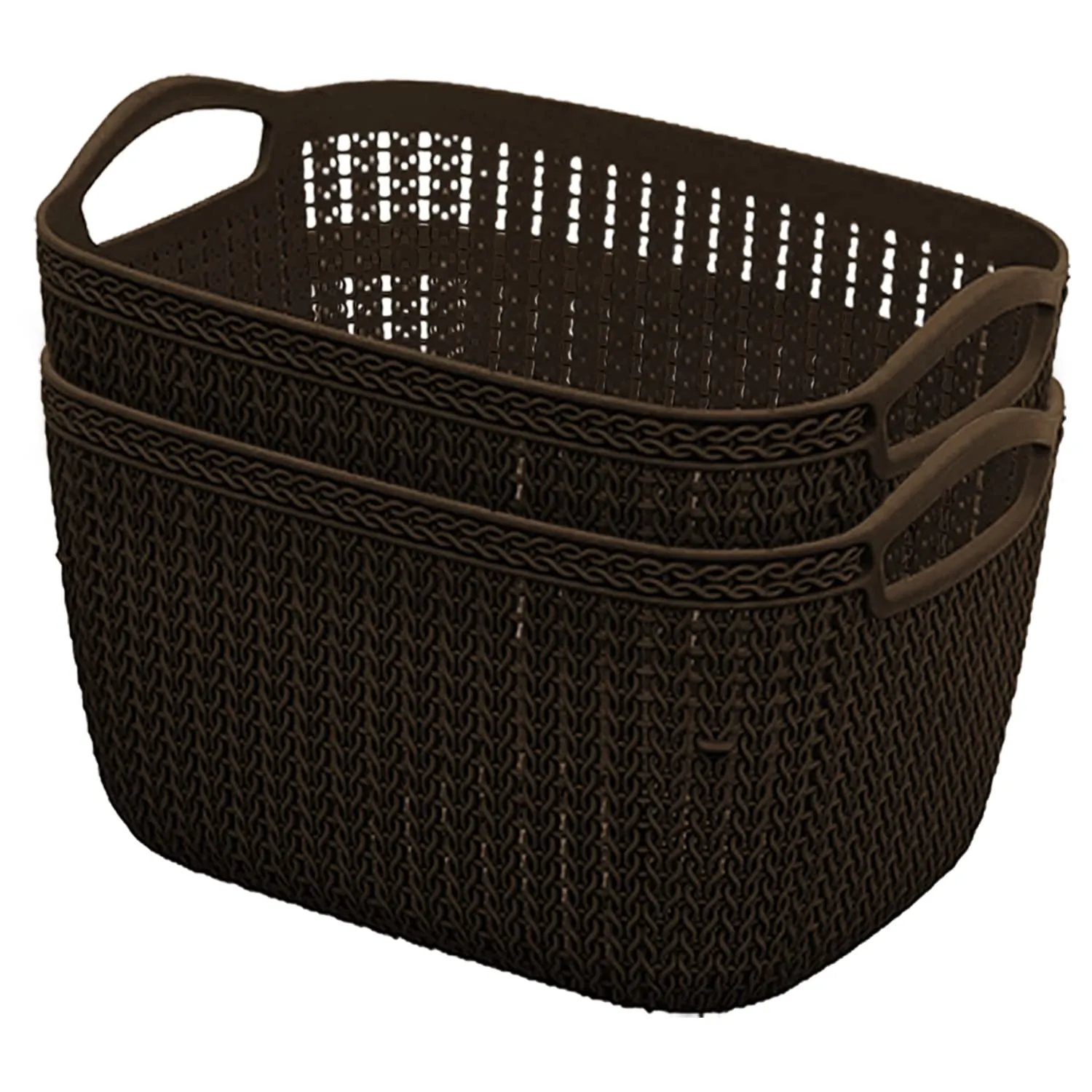 Heart Home Q-6 Multiuses Designer Unbreakable Plastic Storage Basket/Organizer/Bin For Home, Kitchen, Bathroom, Office Use Pack of 2 (Brown)-50HH01675