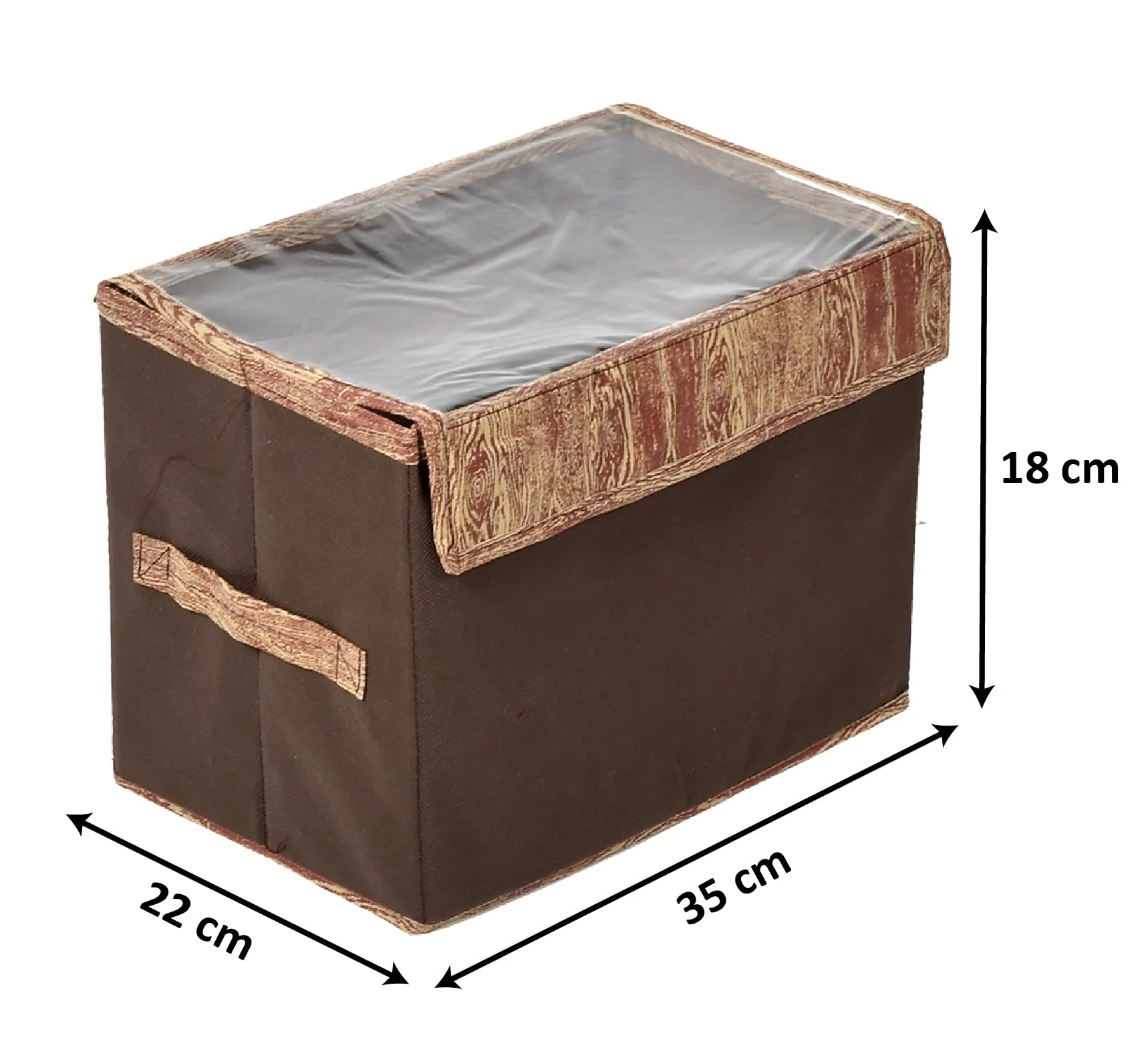 Heart Home Wooden Design Foldable Small Non-Woven Storage Box/Bin For Books, Towels, Magazines, DVDs & More With Tranasparent Lid- Pack of 2 (Brown) -44HH0432