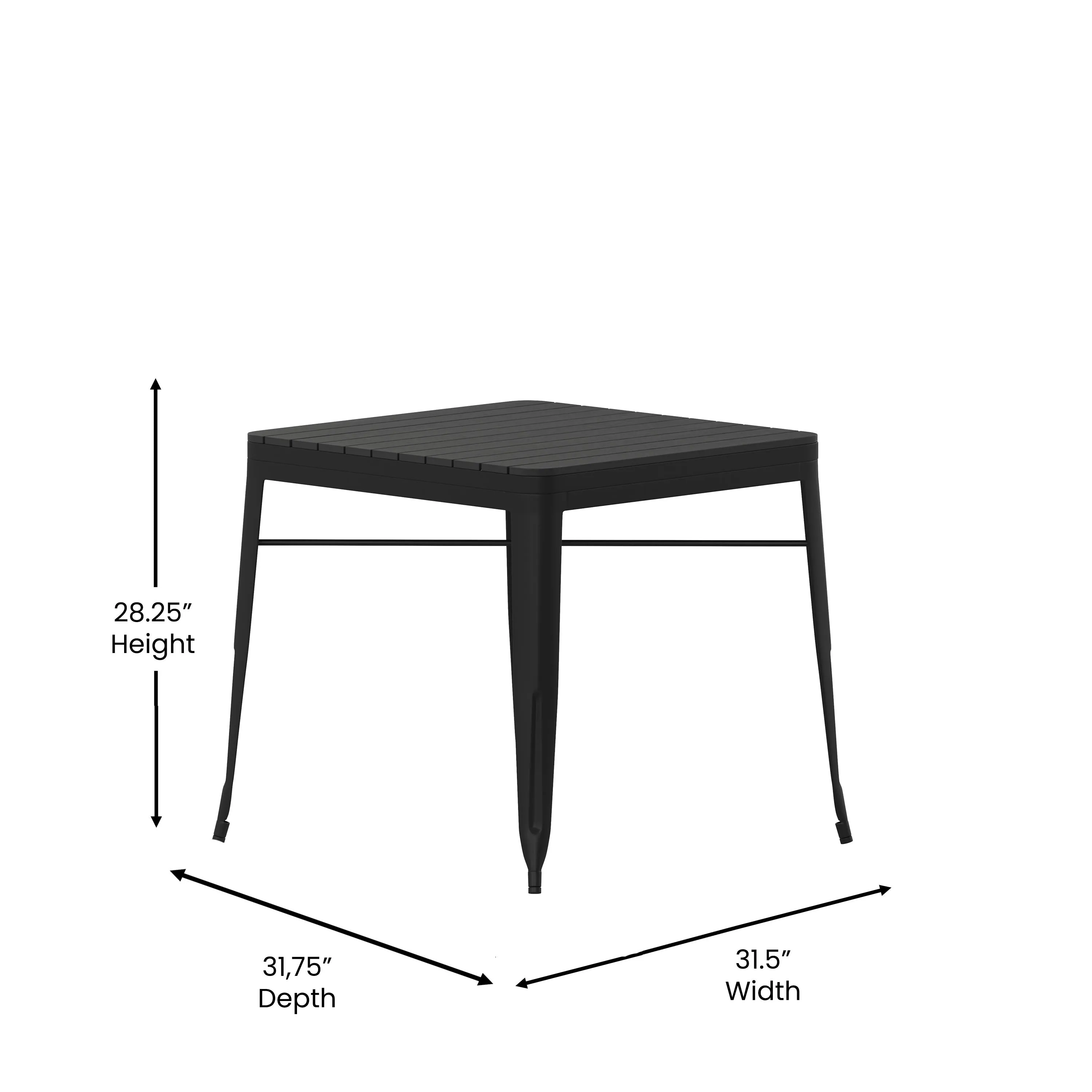 Helvey 31.5" Square Commercial Grade Indoor/Outdoor Steel Patio Dining Table for 4 with Poly Resin Slatted Top