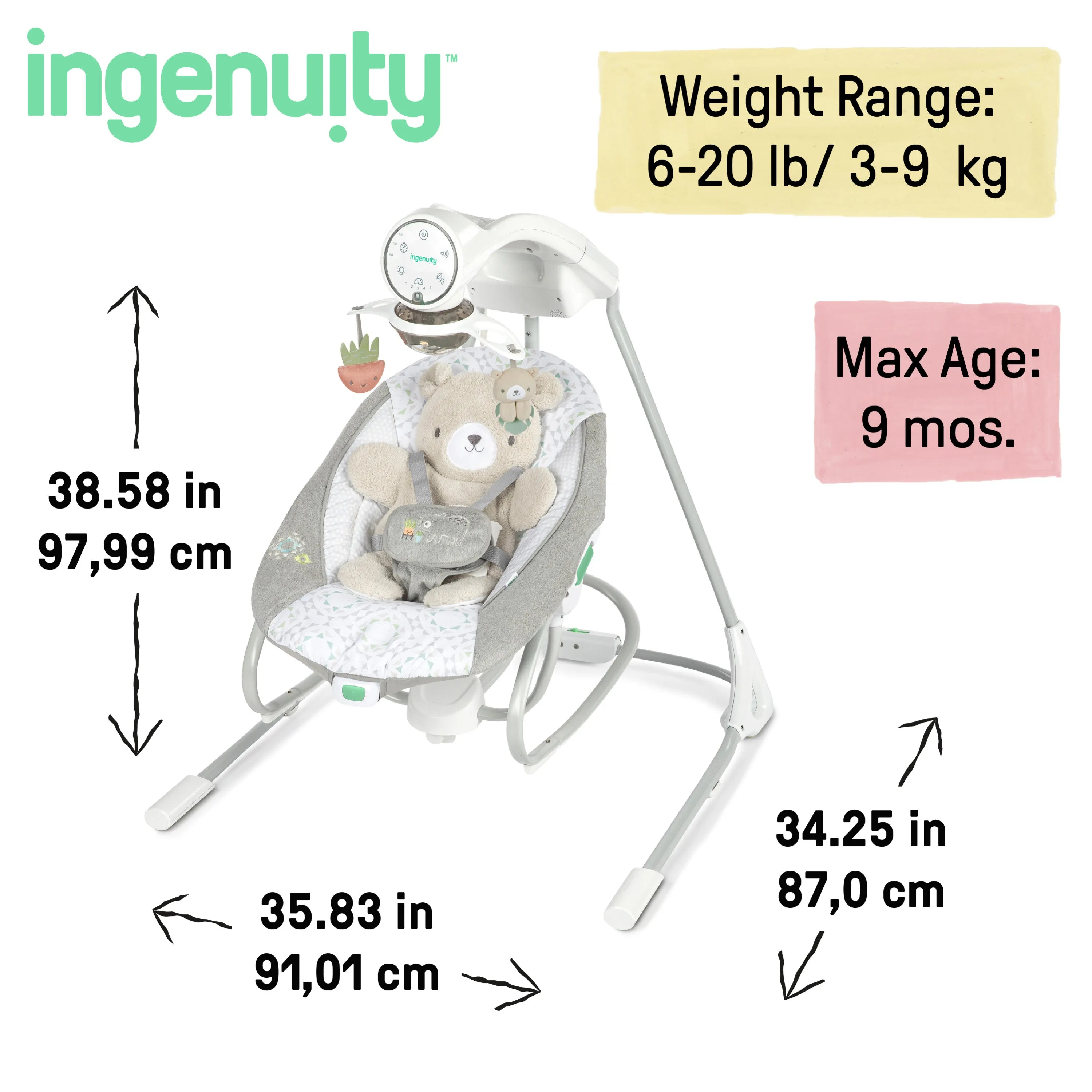 Ingenuity InLighten Soothing Swing & Rocker - Nate