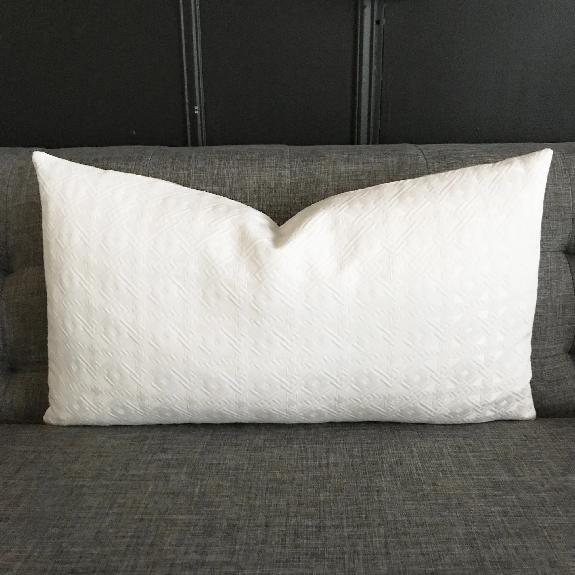 Ivory Embossed Geometric Lumbar Pillow Cover 15x26