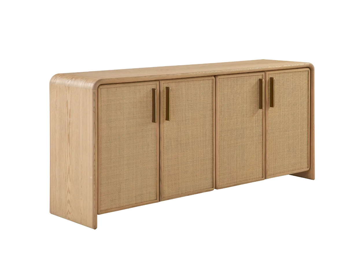 JoJo Fletcher Pauline Oak & Natural Cane 4 Door Sideboard 72"W