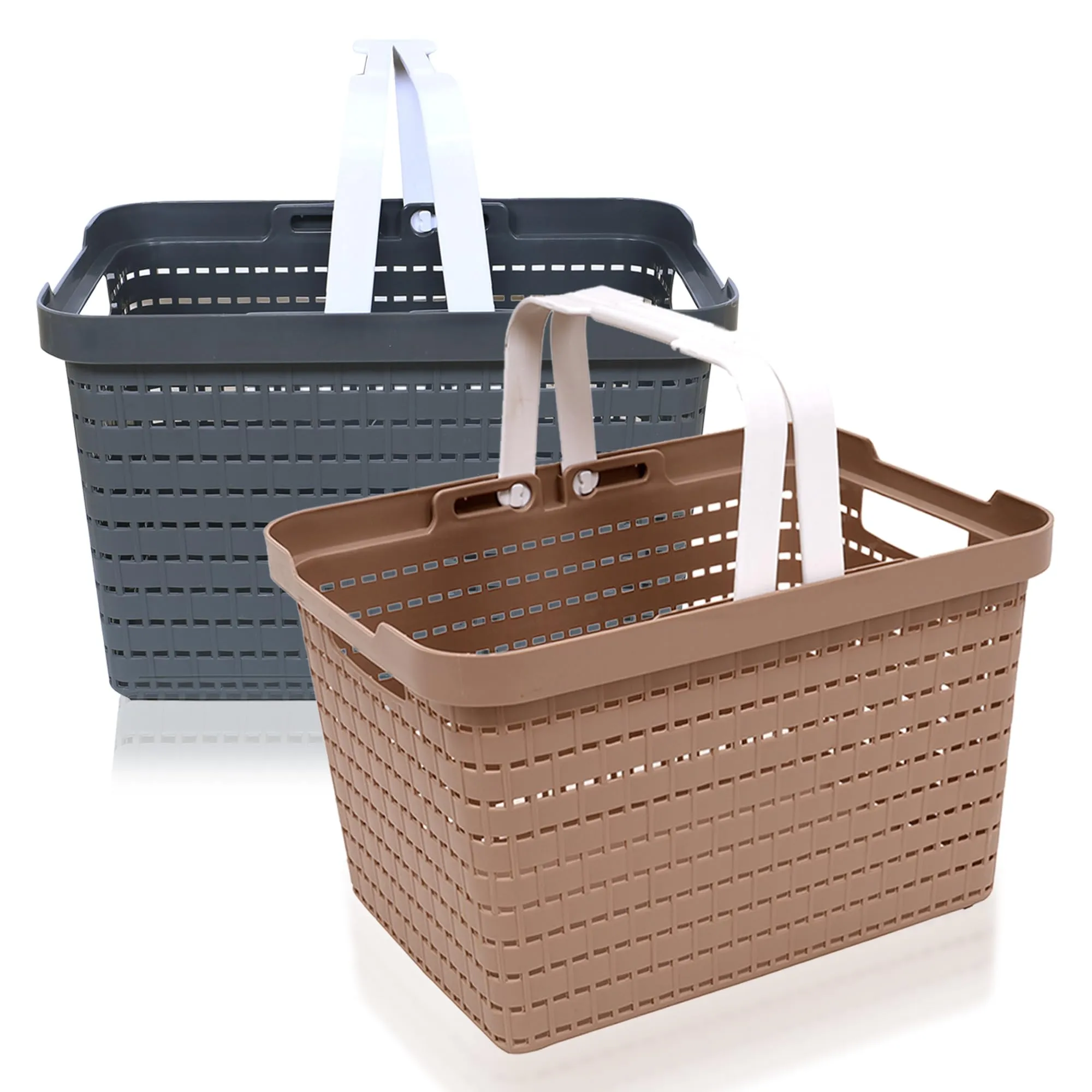 Kuber Industries Basket | Plastic Fruits Storage Basket | Picnic Storage Basket | Kitchen Storage Basket | Stationery Storage Basket | FLORA-333 | Pack of 2 | Coffee & Gray