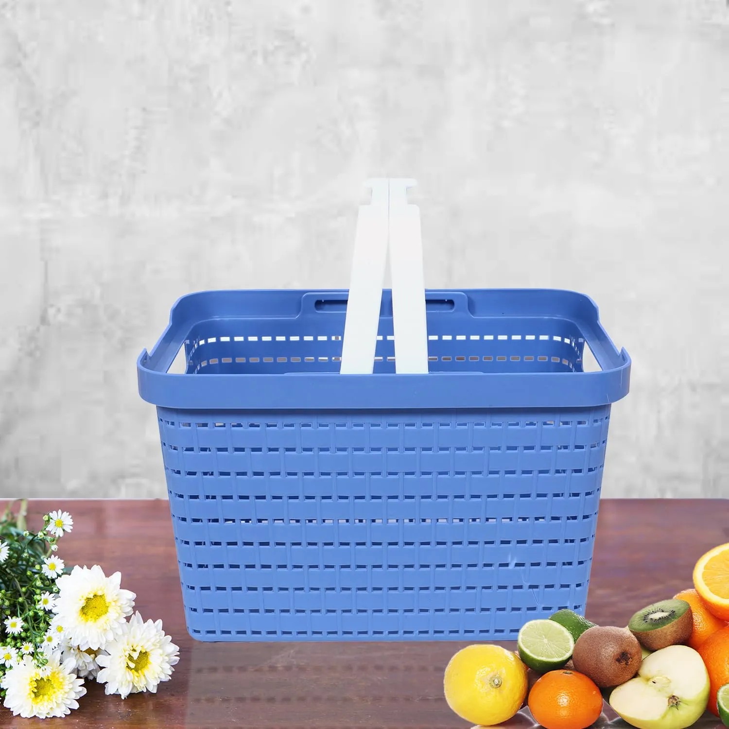 Kuber Industries Basket | Plastic Storage Basket for Fruits | Storage Basket for Picnic | Storage Basket for Kitchen | Stationery Storage Basket | FLORA-222 | Pack of 2 | Gray