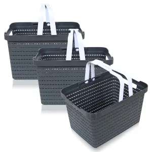 Kuber Industries Basket | Plastic Storage Basket for Fruits | Storage Basket for Picnic | Storage Basket for Kitchen | Stationery Storage Basket | FLORA-333 | Pack of 3 | Gray