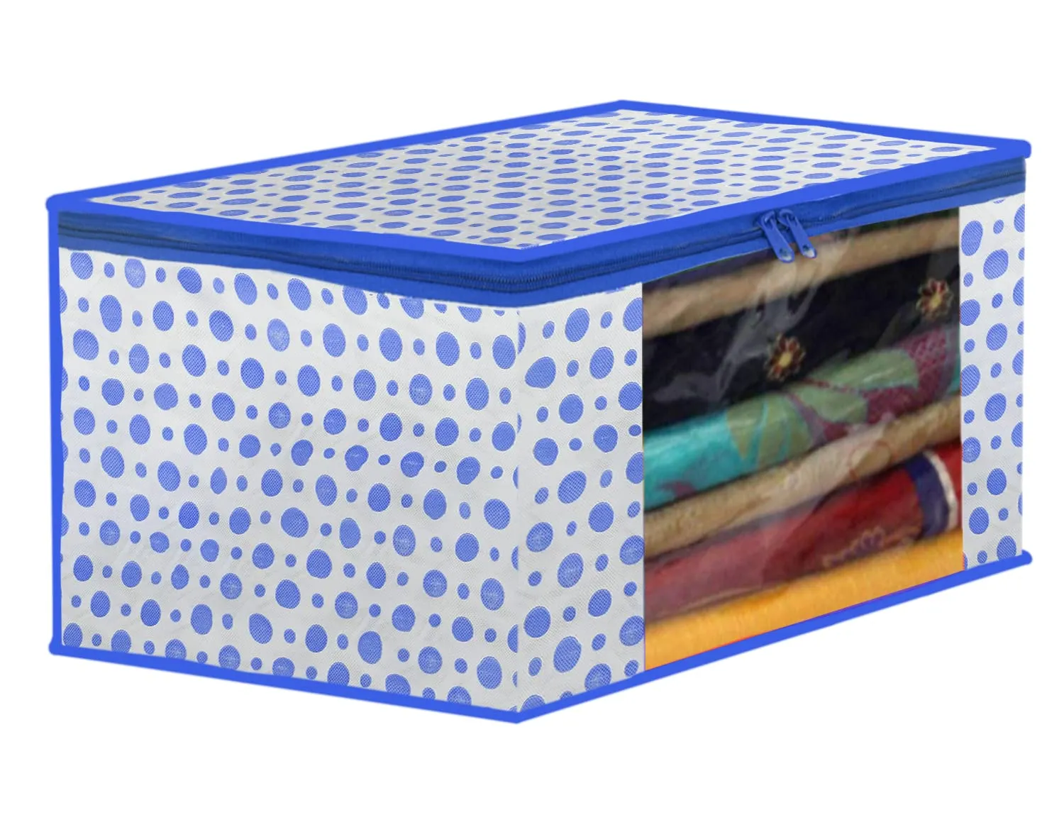 Kuber Industries Dot Printed Foldable, Lightweight Non-Woven Saree Cover/Organizer With Tranasparent Window- Pack of 4 (Blue & Pink)-46KM0507