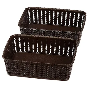 Kuber Industries Multiuses Small M 15 Plastic Tray/Basket/Organizer Without Lid- Pack of 2 (Brown) -46KKM0111, Standard