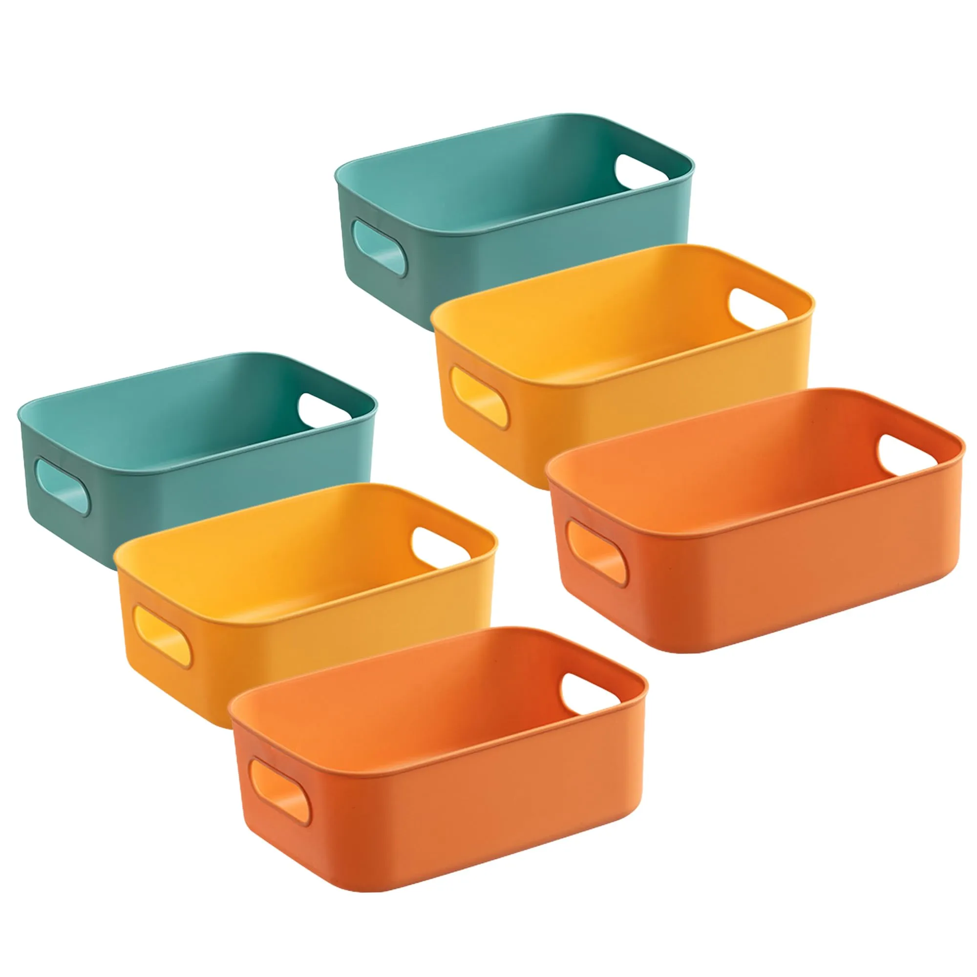 Kuber Industries (Set of 6) Plastic Baskets For Organizing (Small) Storage Basket With Handle - For Makeup Items, Toys, Socks - Green, Yellow & Orange