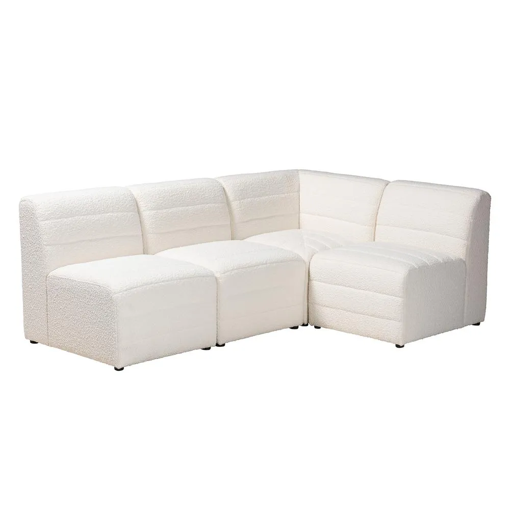 Le Maya | Modern White Boucle Fabric 4-Piece Modular Sectional Sofa