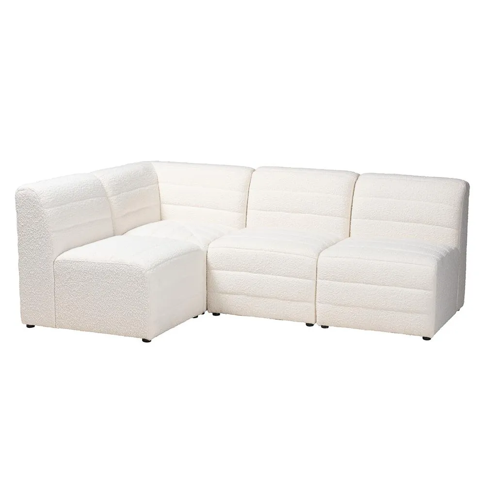 Le Maya | Modern White Boucle Fabric 4-Piece Modular Sectional Sofa