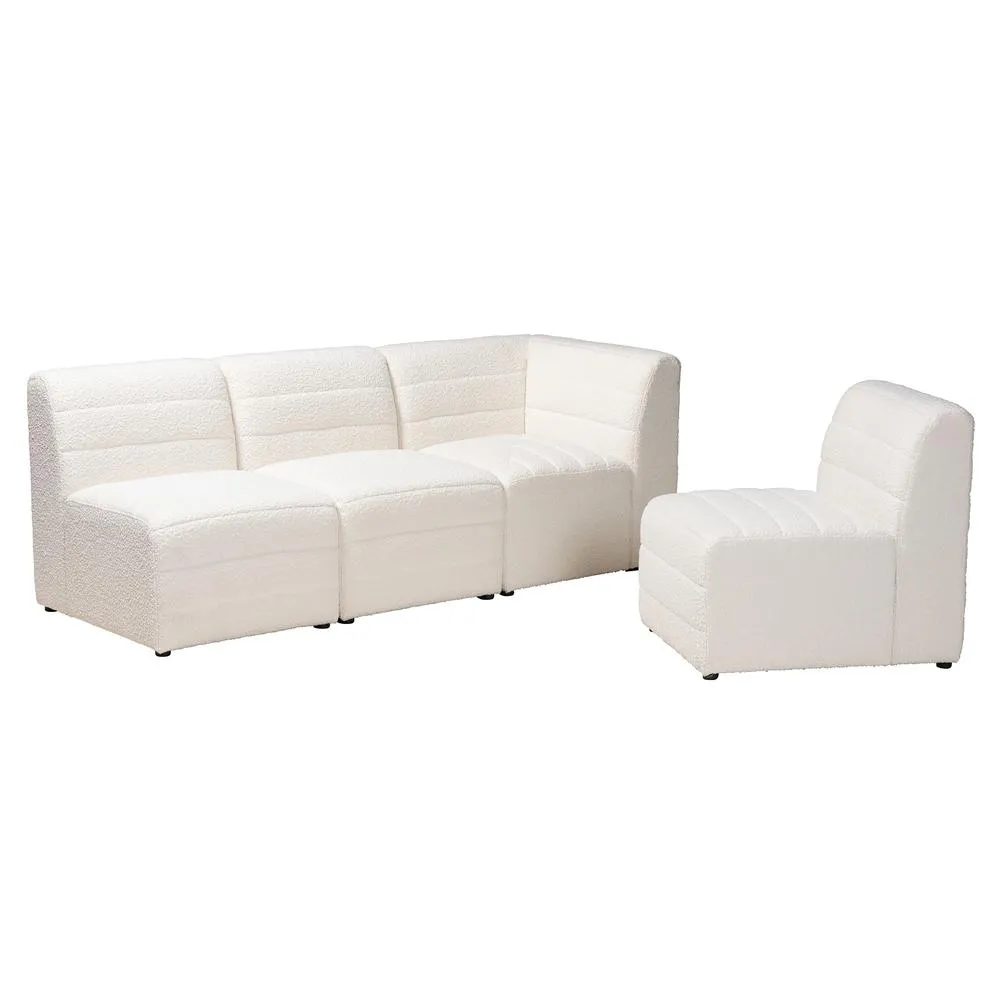 Le Maya | Modern White Boucle Fabric 4-Piece Modular Sectional Sofa