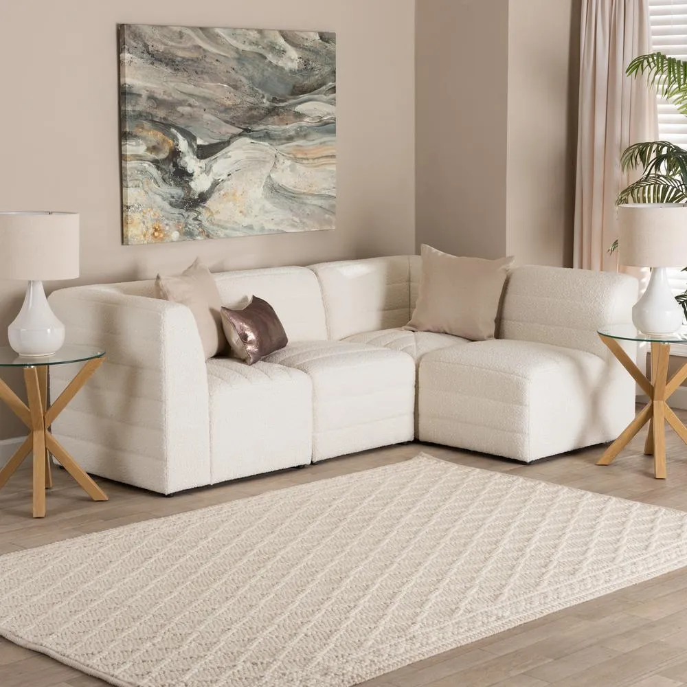 Le Maya | Modern White Boucle Fabric 4-Piece Modular Sectional Sofa