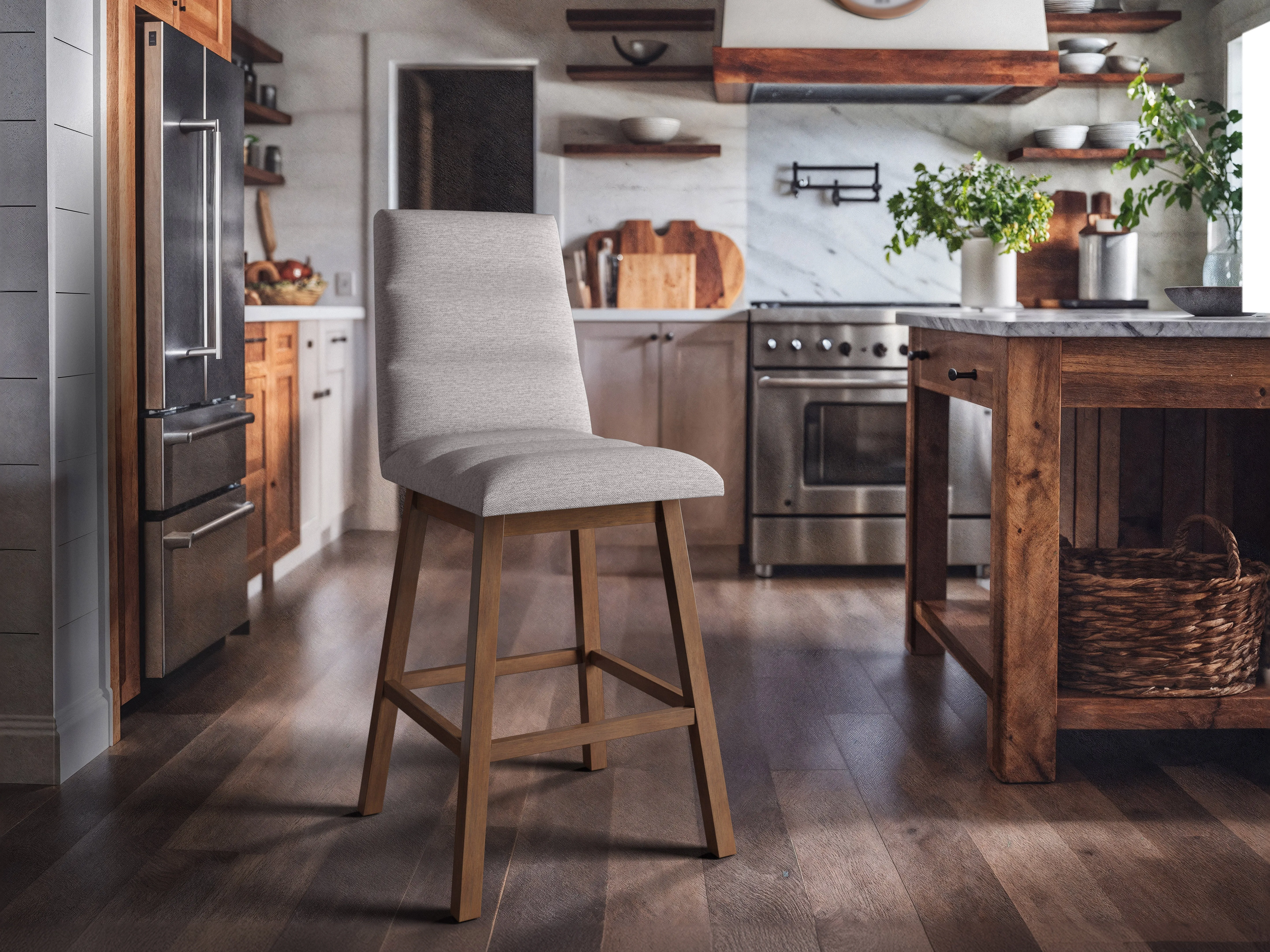 Light Grey Channel Tufted Bar Stools