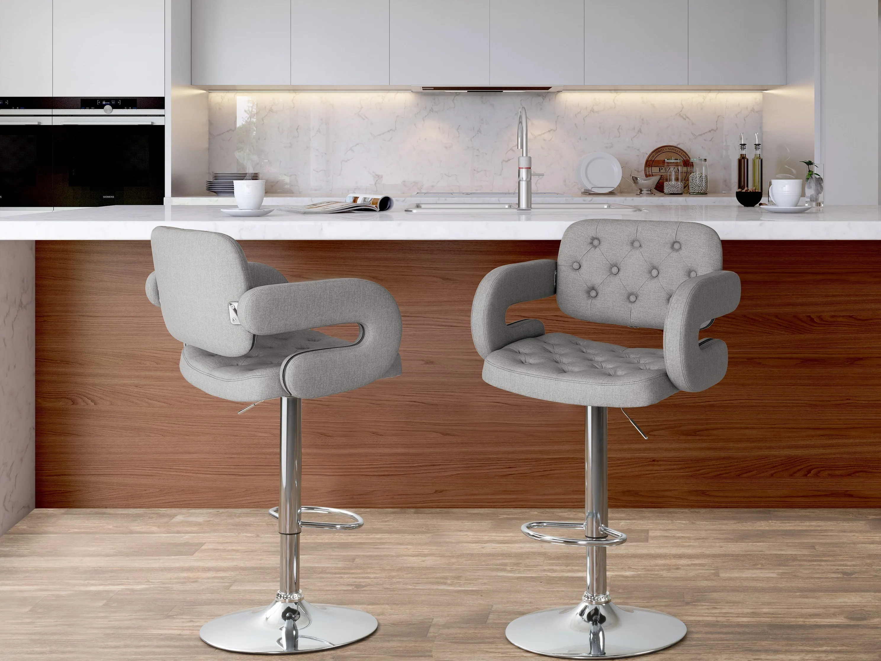 Medium Grey Bar Stools with Arms, Set of 2