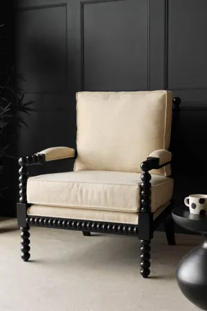 Natural Linen & Black Bobbin Armchair