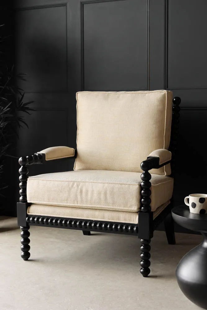 Natural Linen & Black Bobbin Armchair