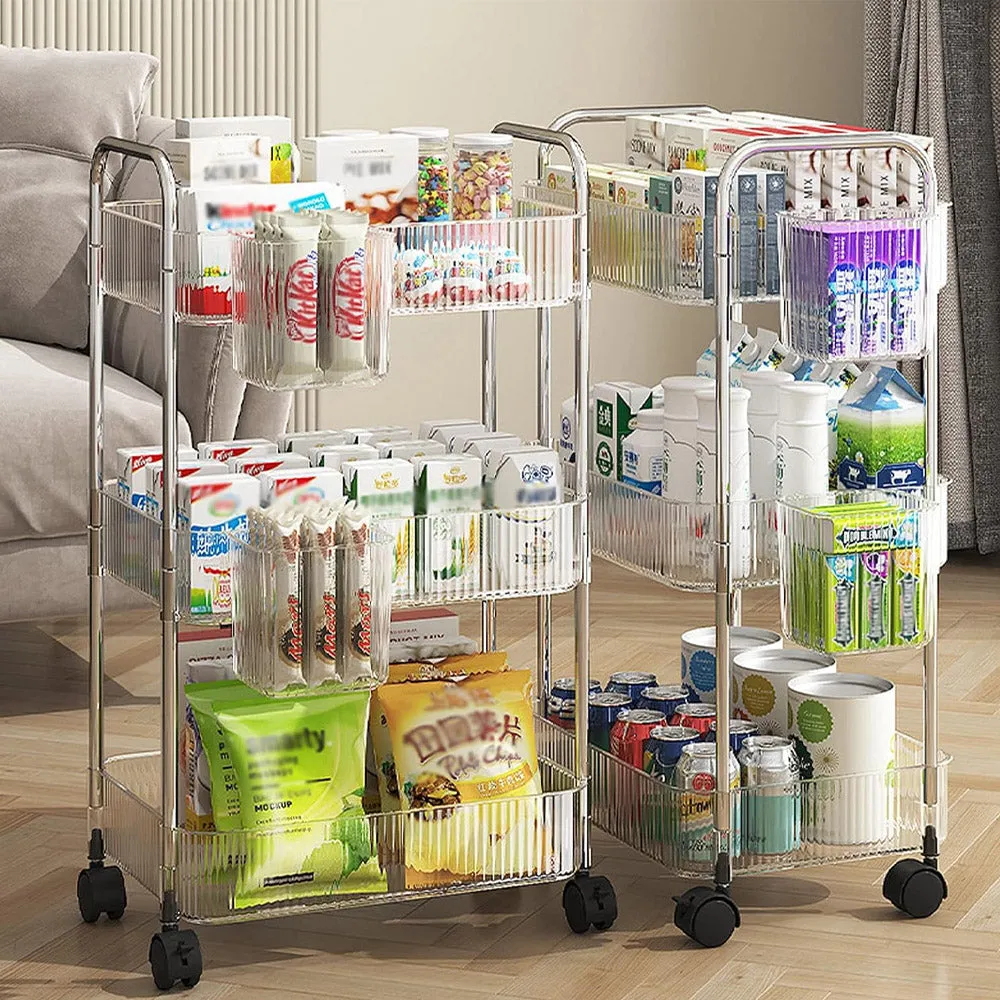 (Net) 3 Layer Household Kitchen Transparent Storage Rack Simple Mobile Trolley Bathroom Storage Organizers Home Furniture