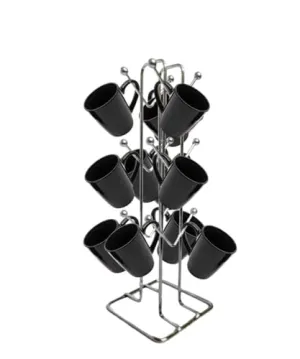 NH10 DESIGNS Silver Stainless Steel Cup Rack - Ideal for Kitchen, Coffee, and Tea Mug Display, Elegant Dining Table Cup Holder for 12 Cups (Pack of1) (NHSP)