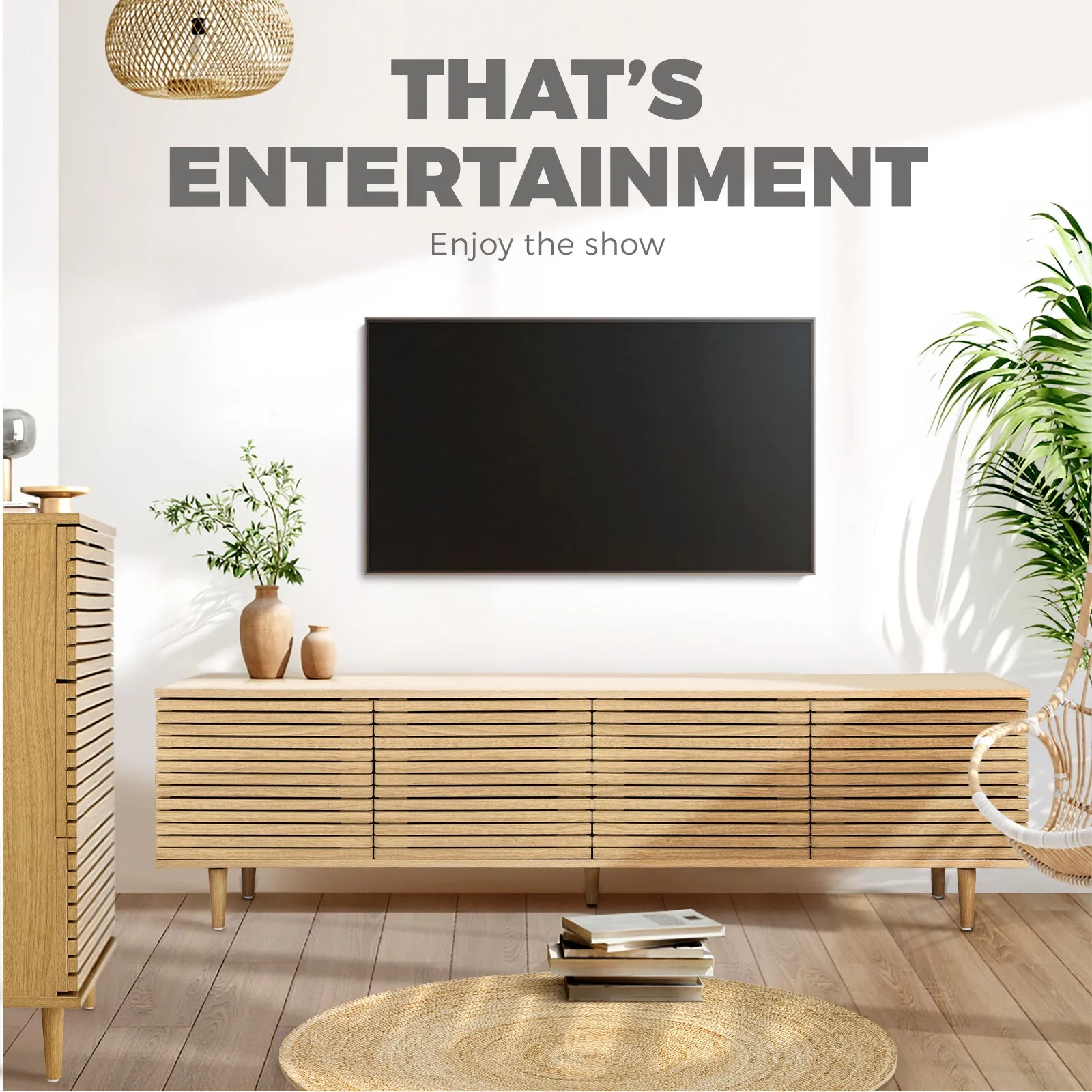 Oikiture TV Cabinet Entertainment Unit Stand Storage Unique Door Furniture 160CM