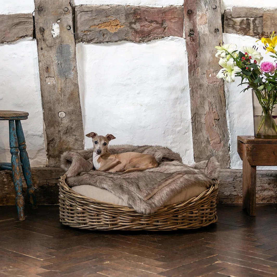 Oval Rattan Dog Baskets - Greywash