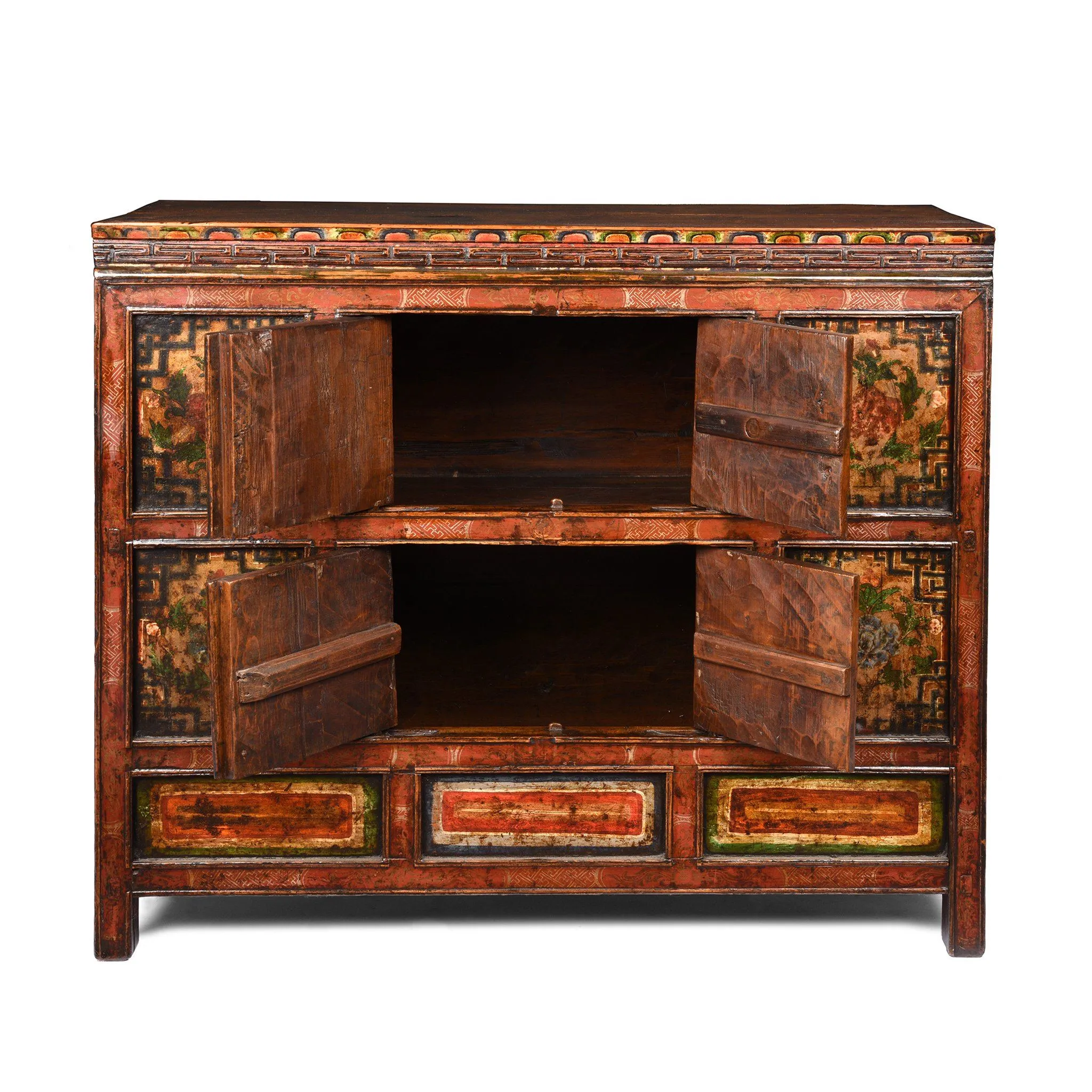 Painted Altar Cabinet From Tibet - 19thC