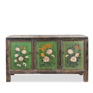 Painted Floral Sideboard From Shanxi - 19th century