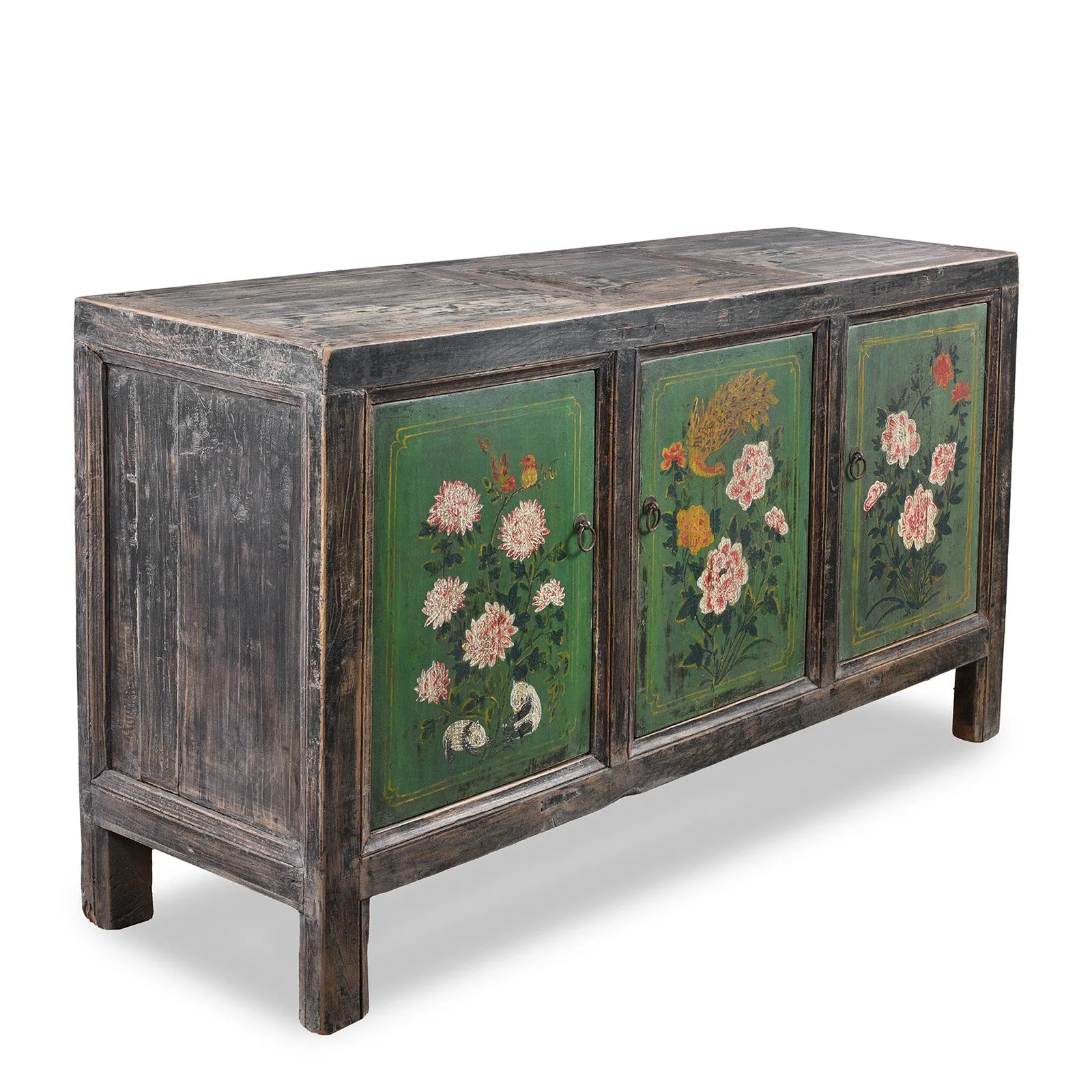 Painted Floral Sideboard From Shanxi - 19th century