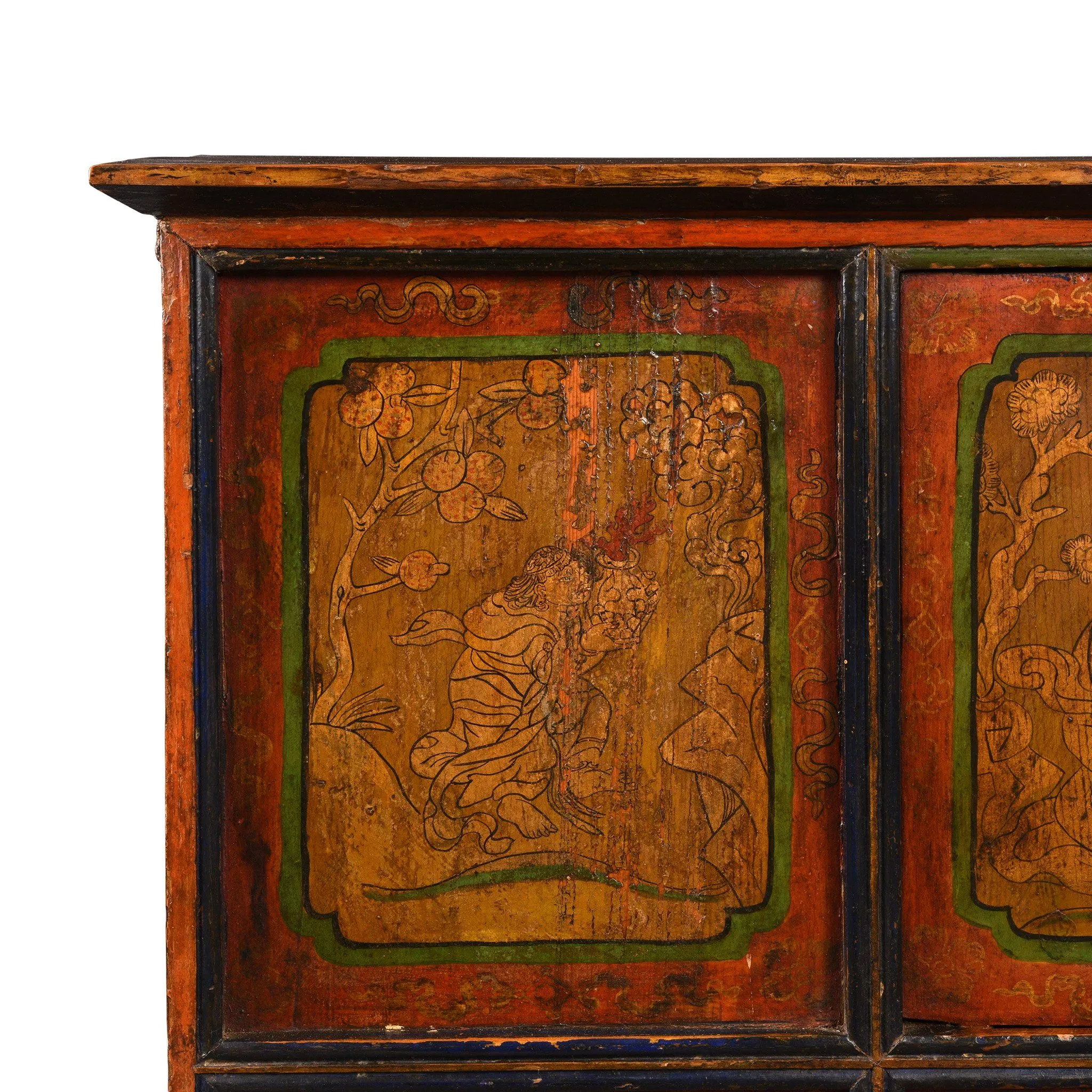 Painted Tibetan Cabinet From Shigatse - 19thC