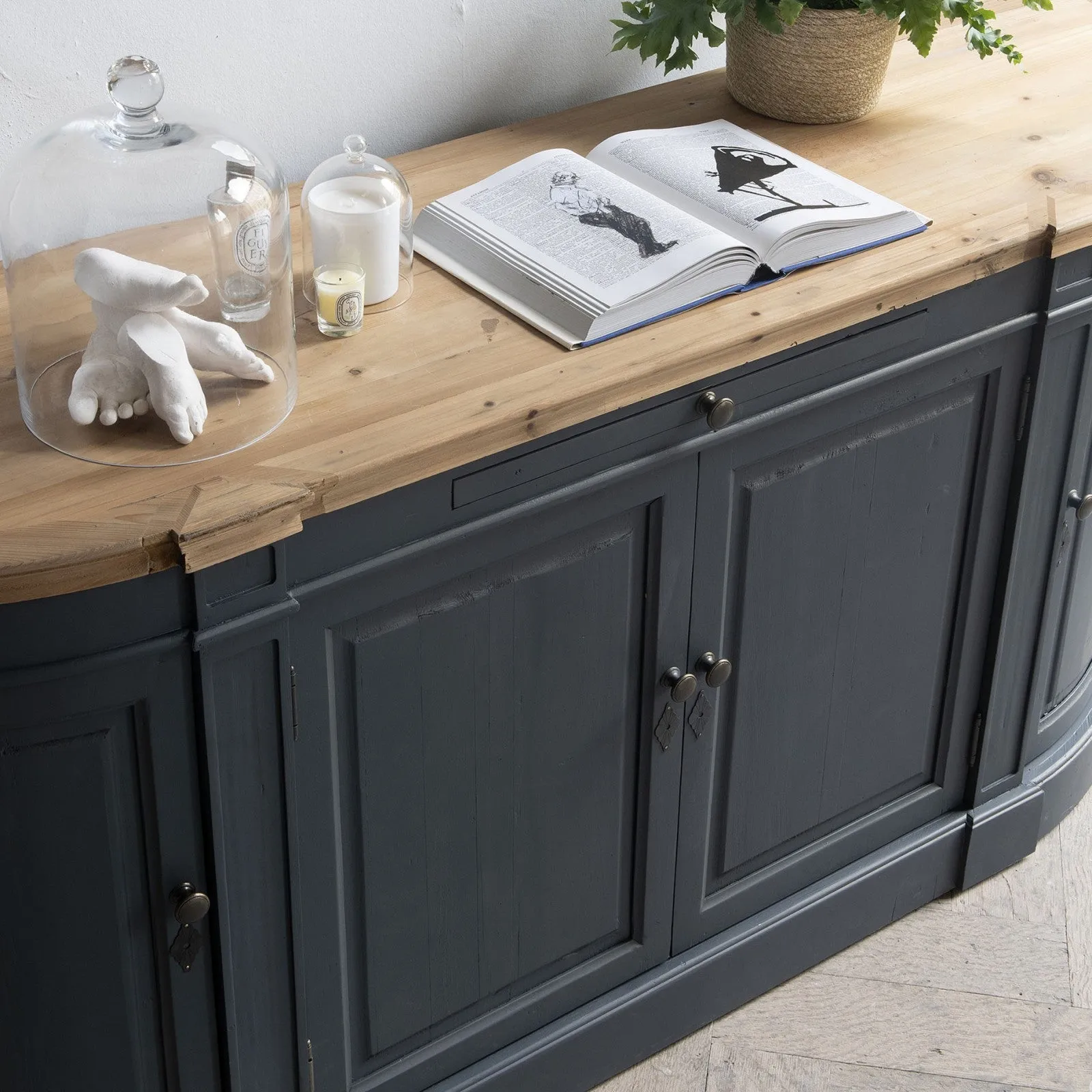 ROUNDED 4-DOOR CHARCOAL SIDEBOARD