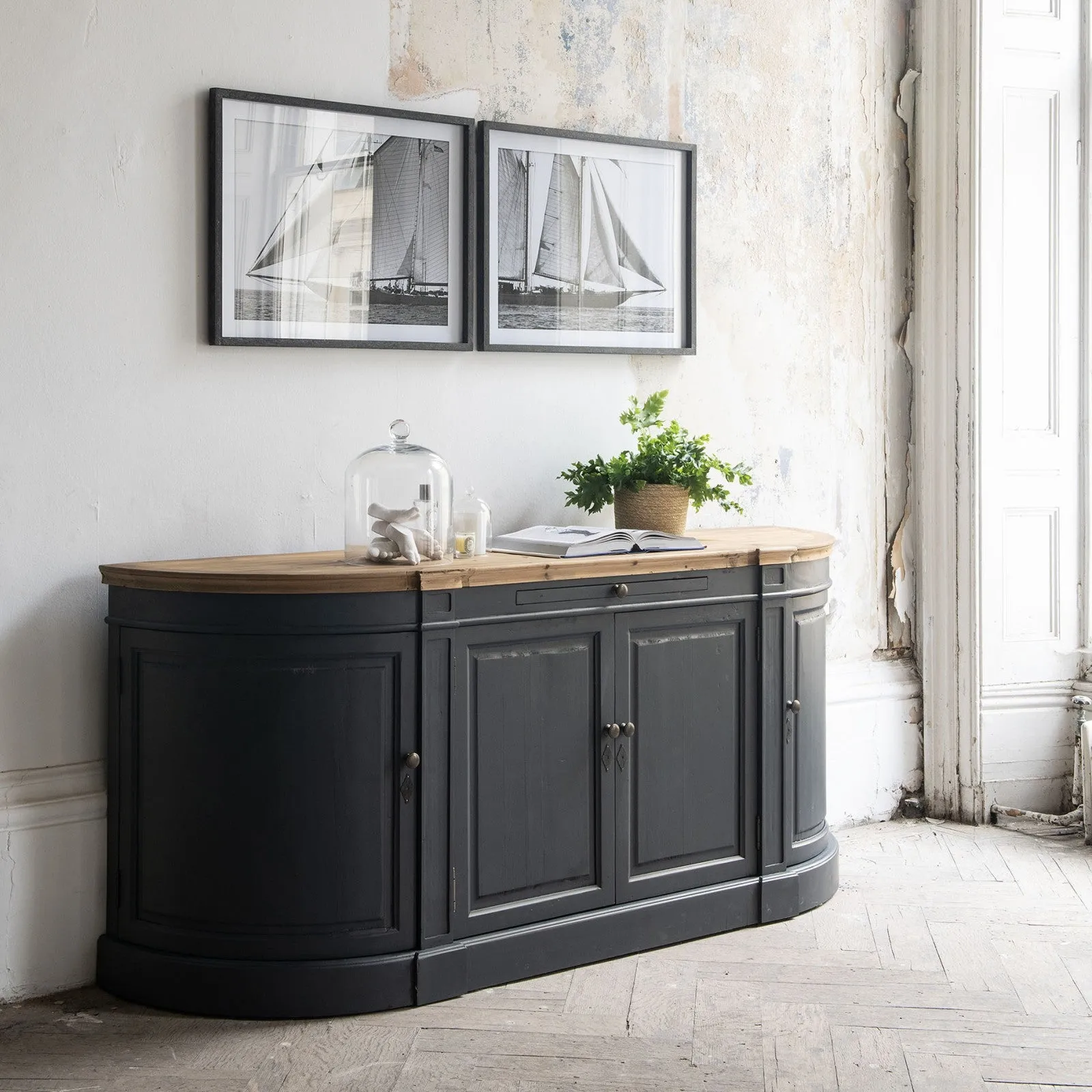 ROUNDED 4-DOOR CHARCOAL SIDEBOARD