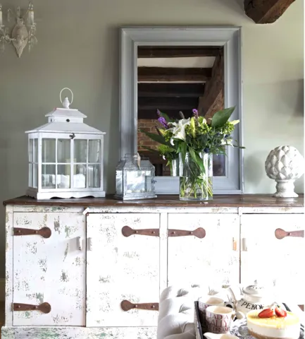 Rustic Distressed Sideboard 6 Cupboard large - Tin Topped