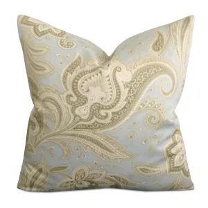 Silk Blue Green Paisley Throw Pillow Cover 16x16