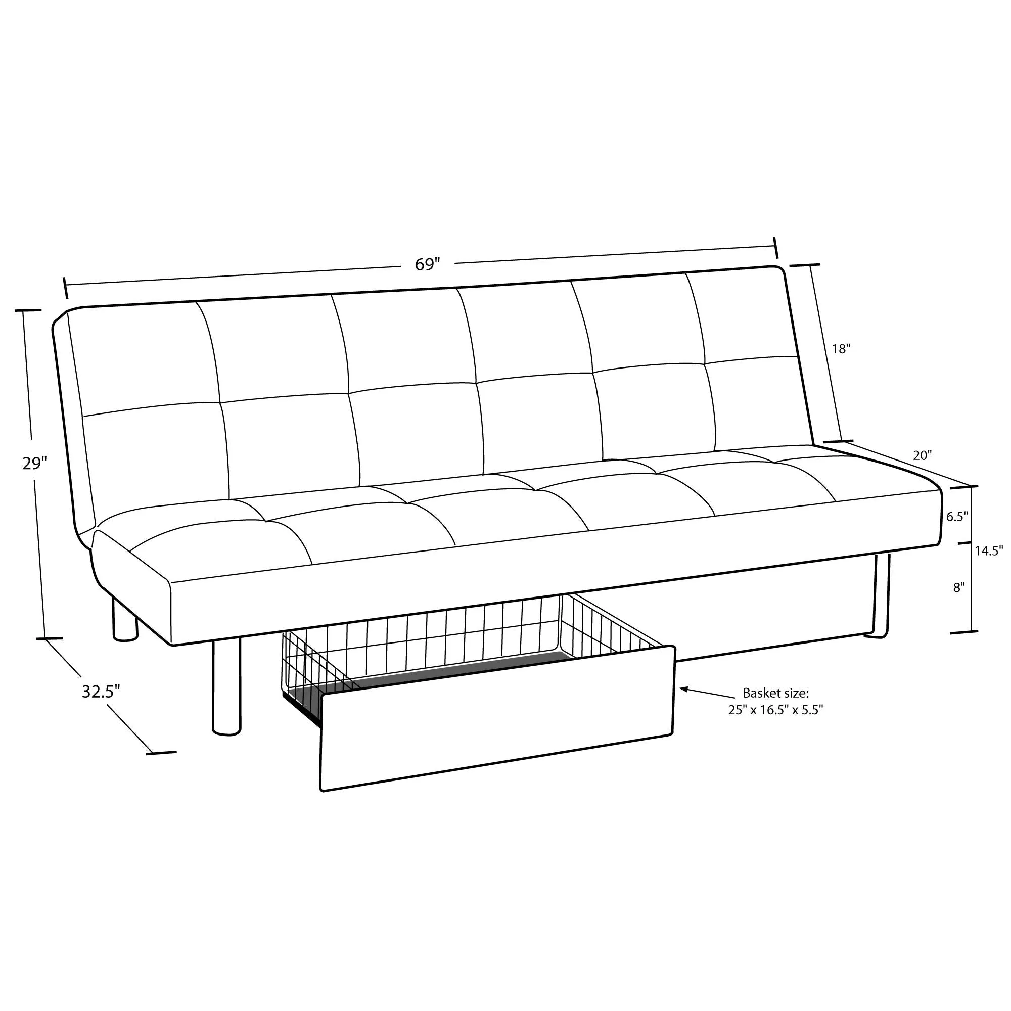 Sola Storage Futon Sofa Bed