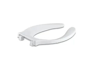 Stronghold Elongated Toilet Seat in White with Self-Sustaining Hinges