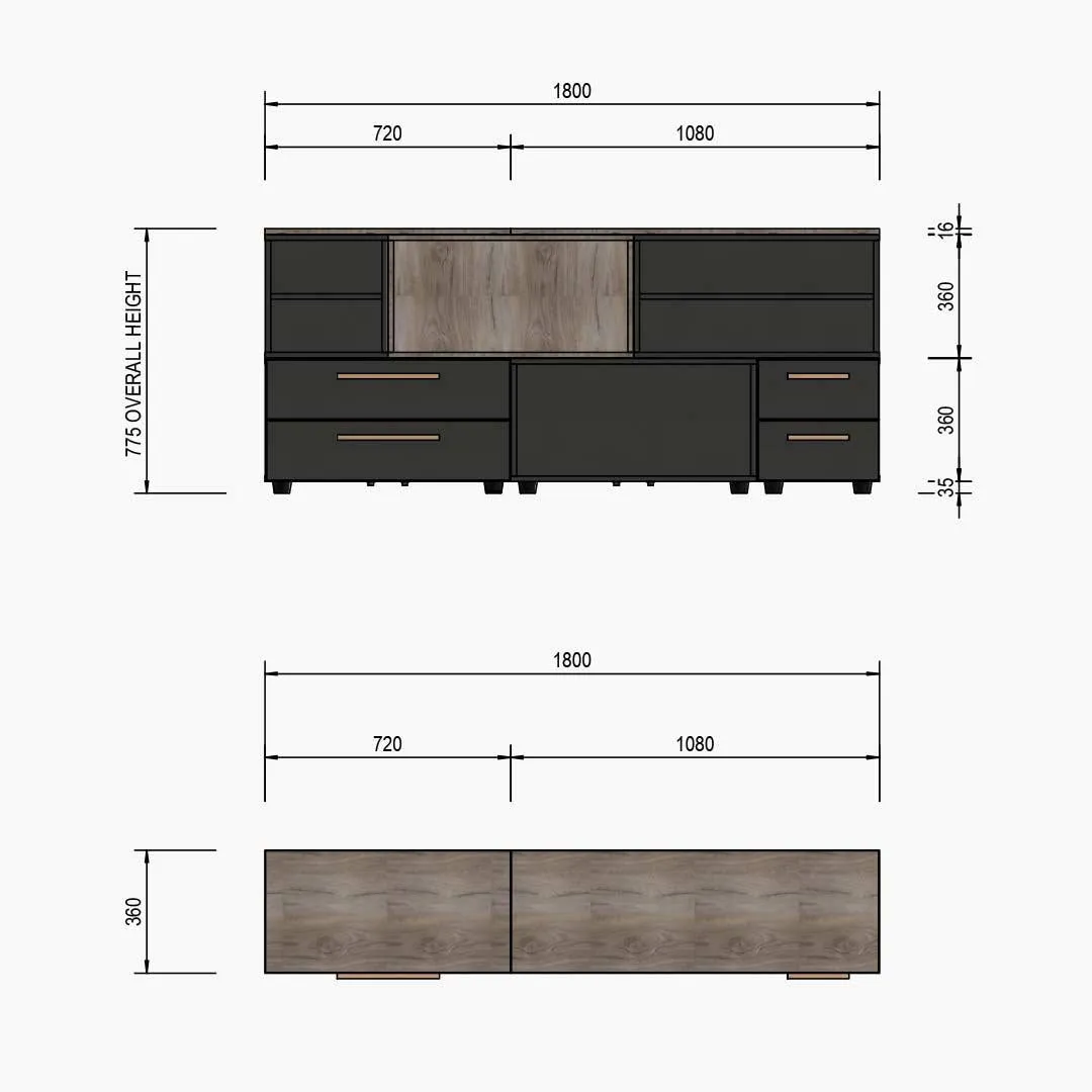 Tom Tom TV Unit / Sideboard - Charcoal