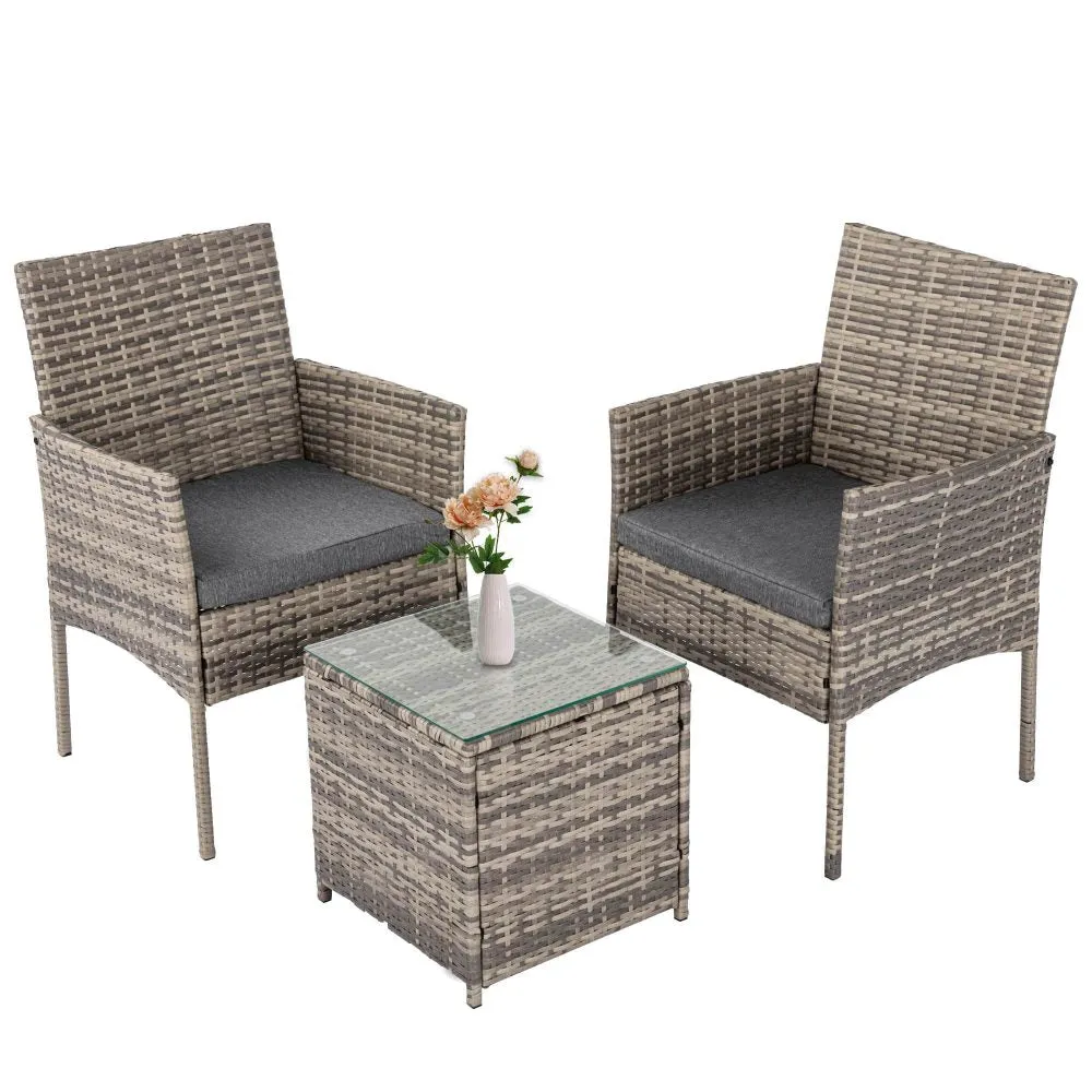 Two Seater PE Rattan Outdoor Furniture and Table Set - Mixed Grey