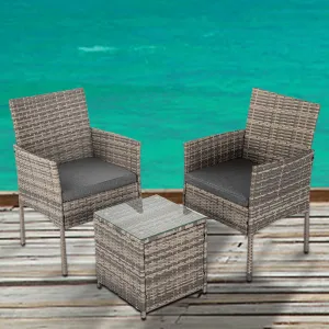 Two Seater PE Rattan Outdoor Furniture and Table Set - Mixed Grey