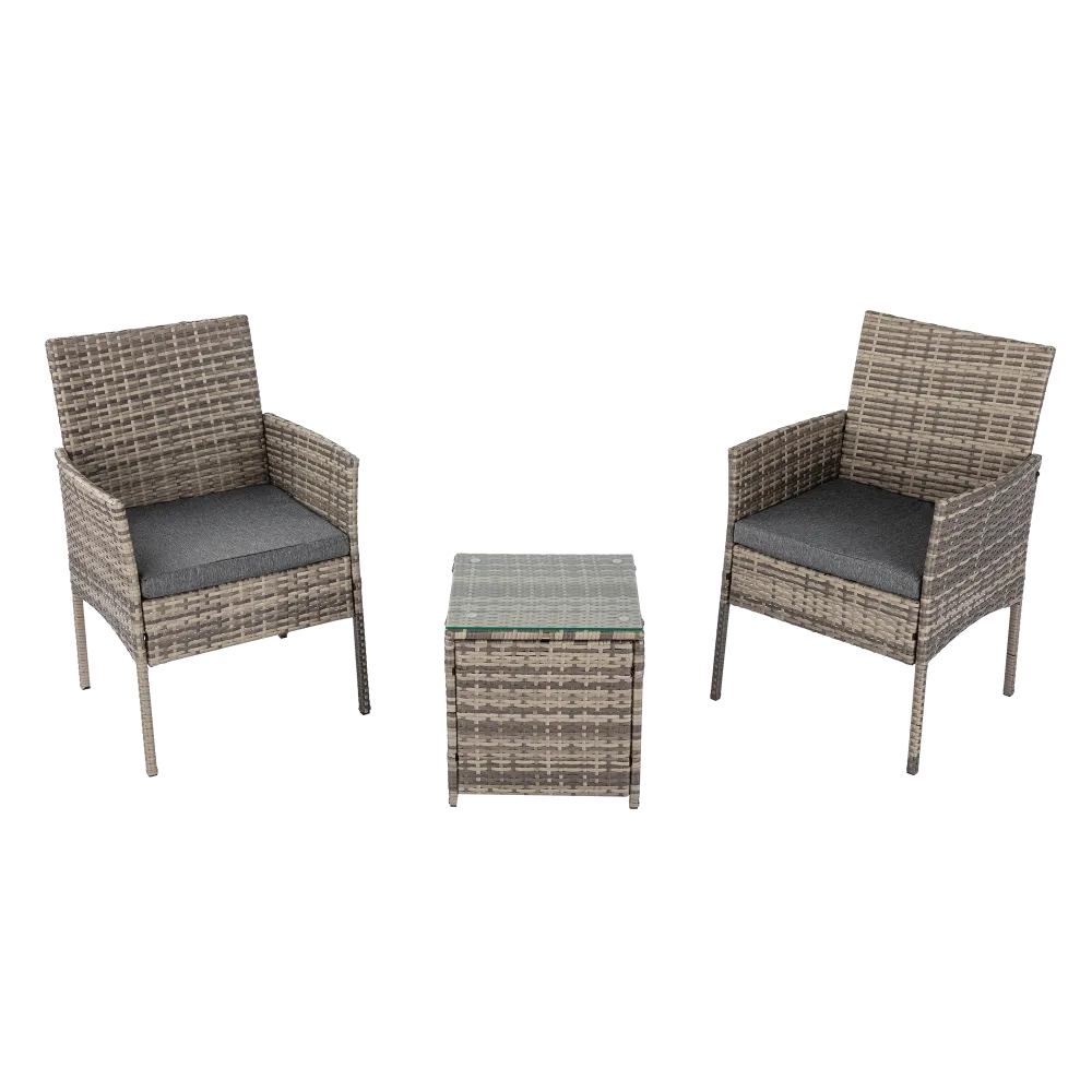 Two Seater PE Rattan Outdoor Furniture and Table Set - Mixed Grey