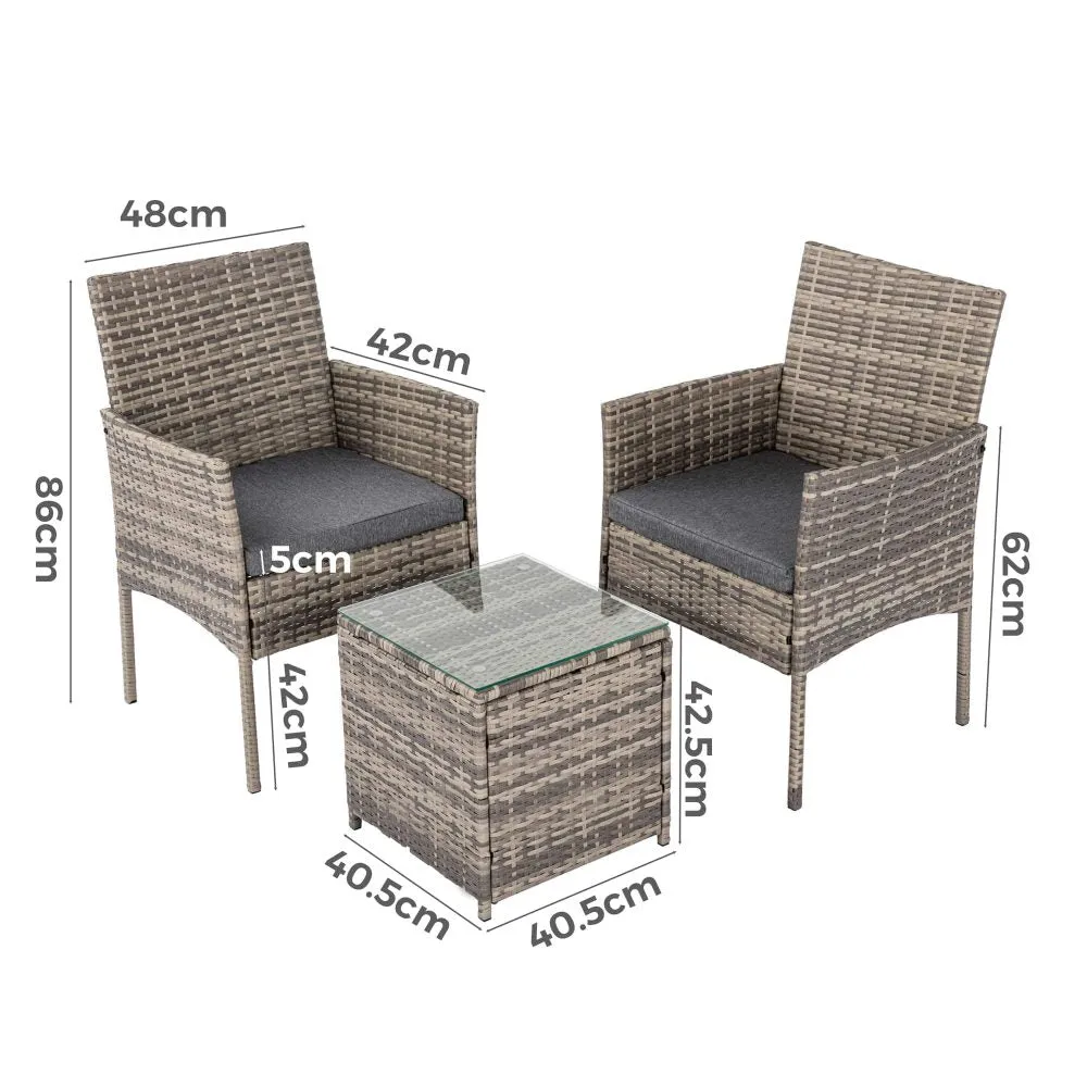 Two Seater PE Rattan Outdoor Furniture and Table Set - Mixed Grey