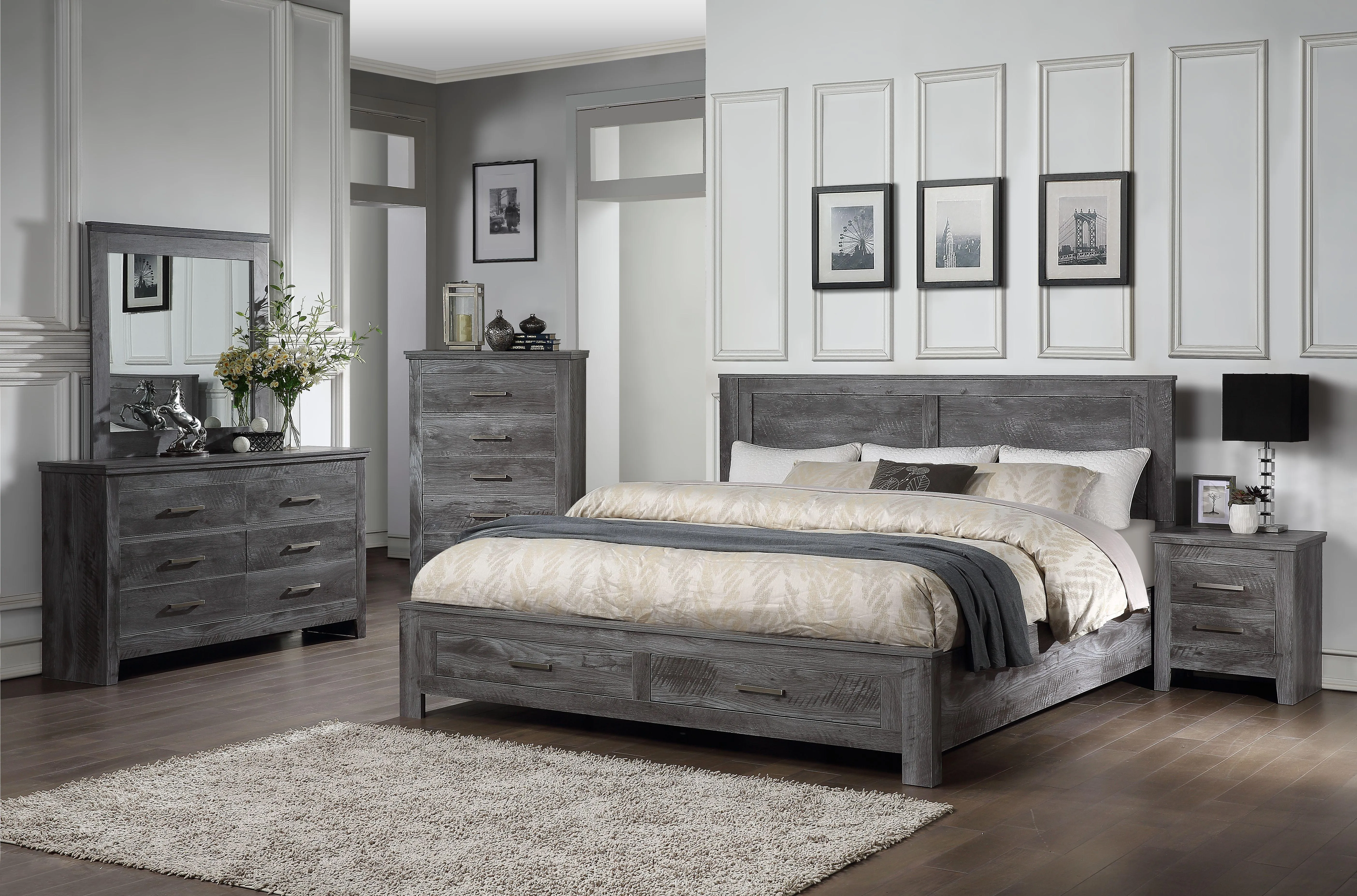 Vidalia Rustic Gray Oak Eastern King Bed (Storage)