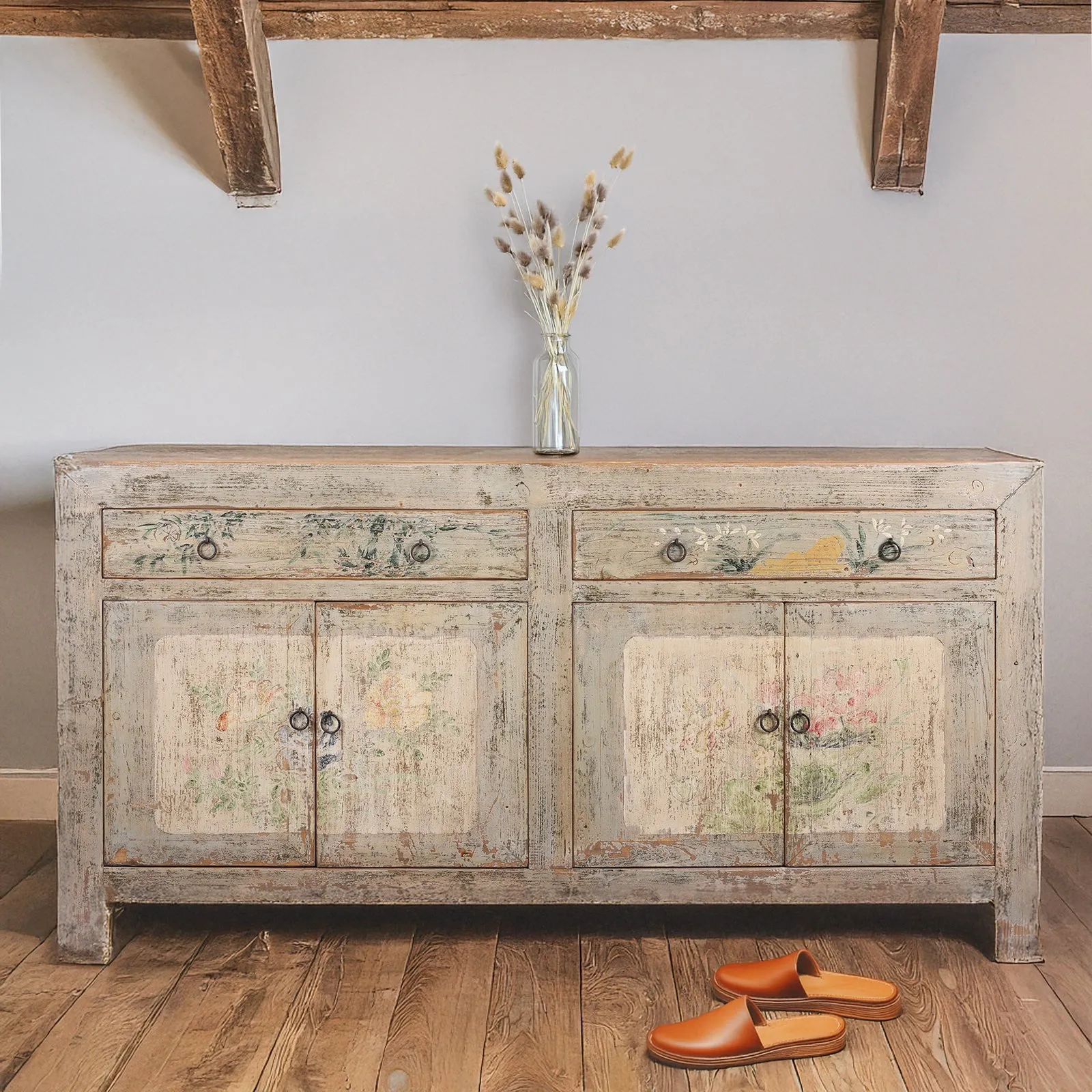 Vintage Blue Painted Sideboard From Shanxi - Ca 1920